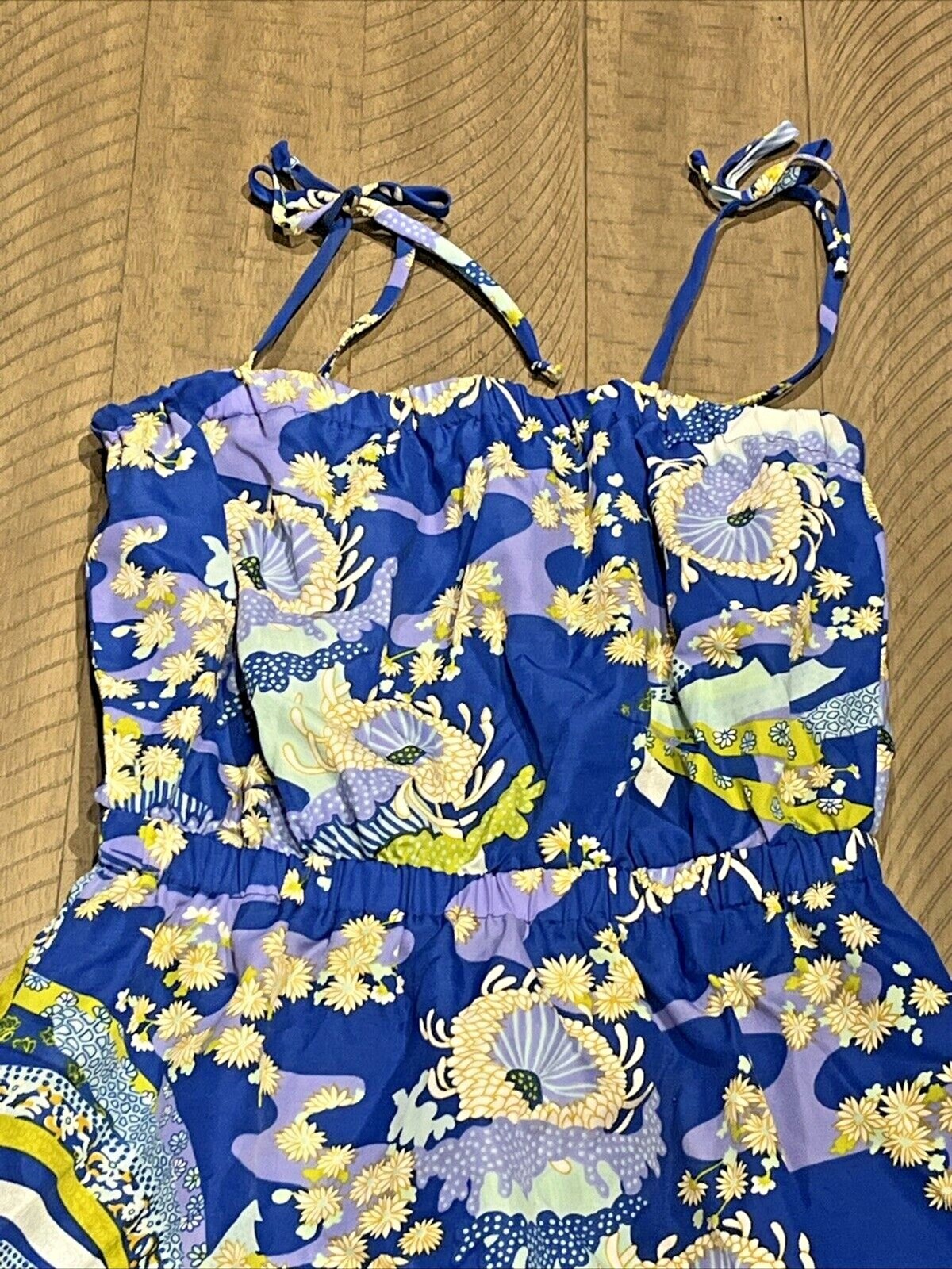 Pomare Hawaii Dress Ruffle Floral Size Medium Blue Retro Summer Tropical