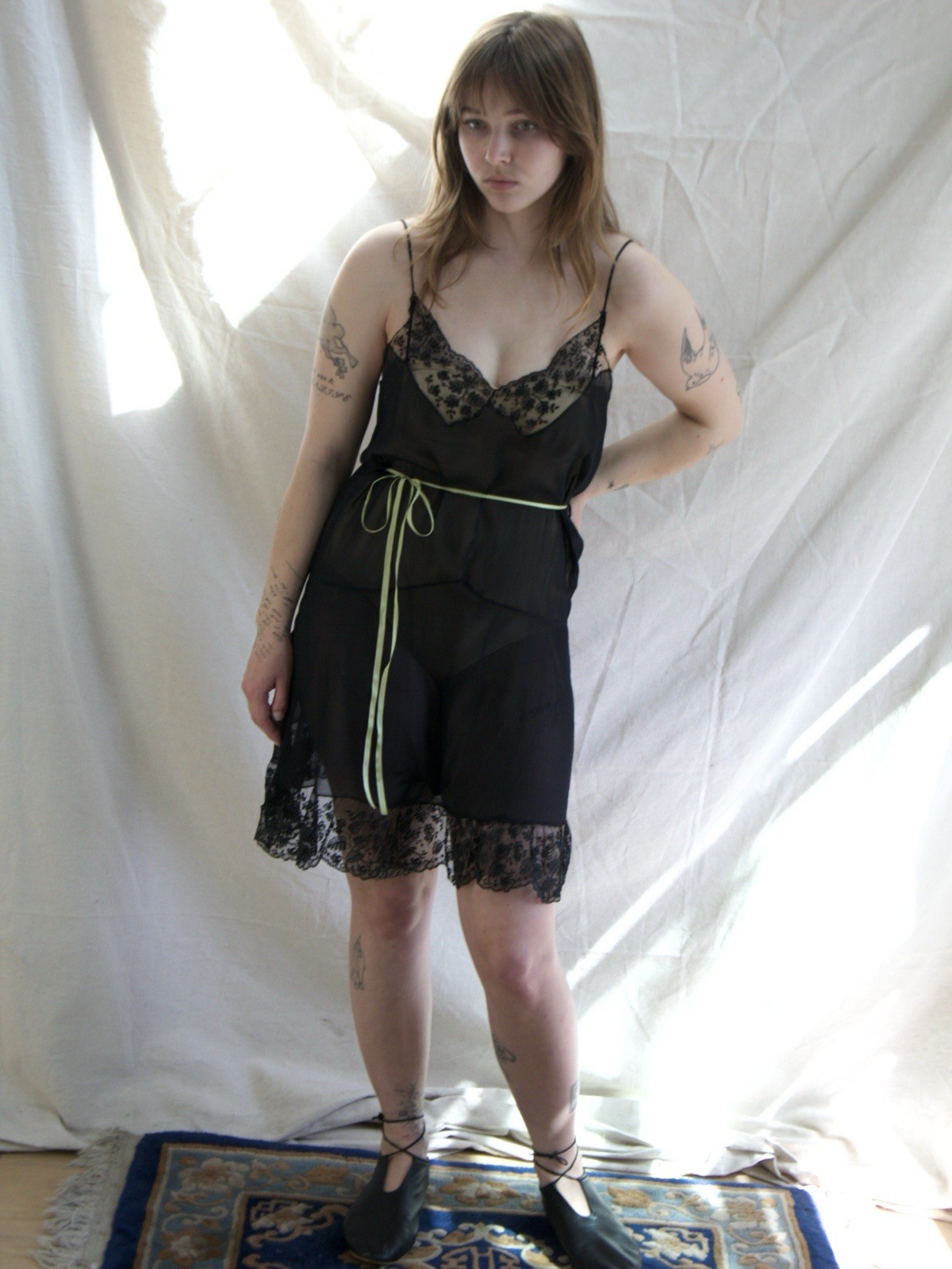 Antique 1920s Step In Romper Chiffon Chantilly Lace Silk Ribbon Flapper