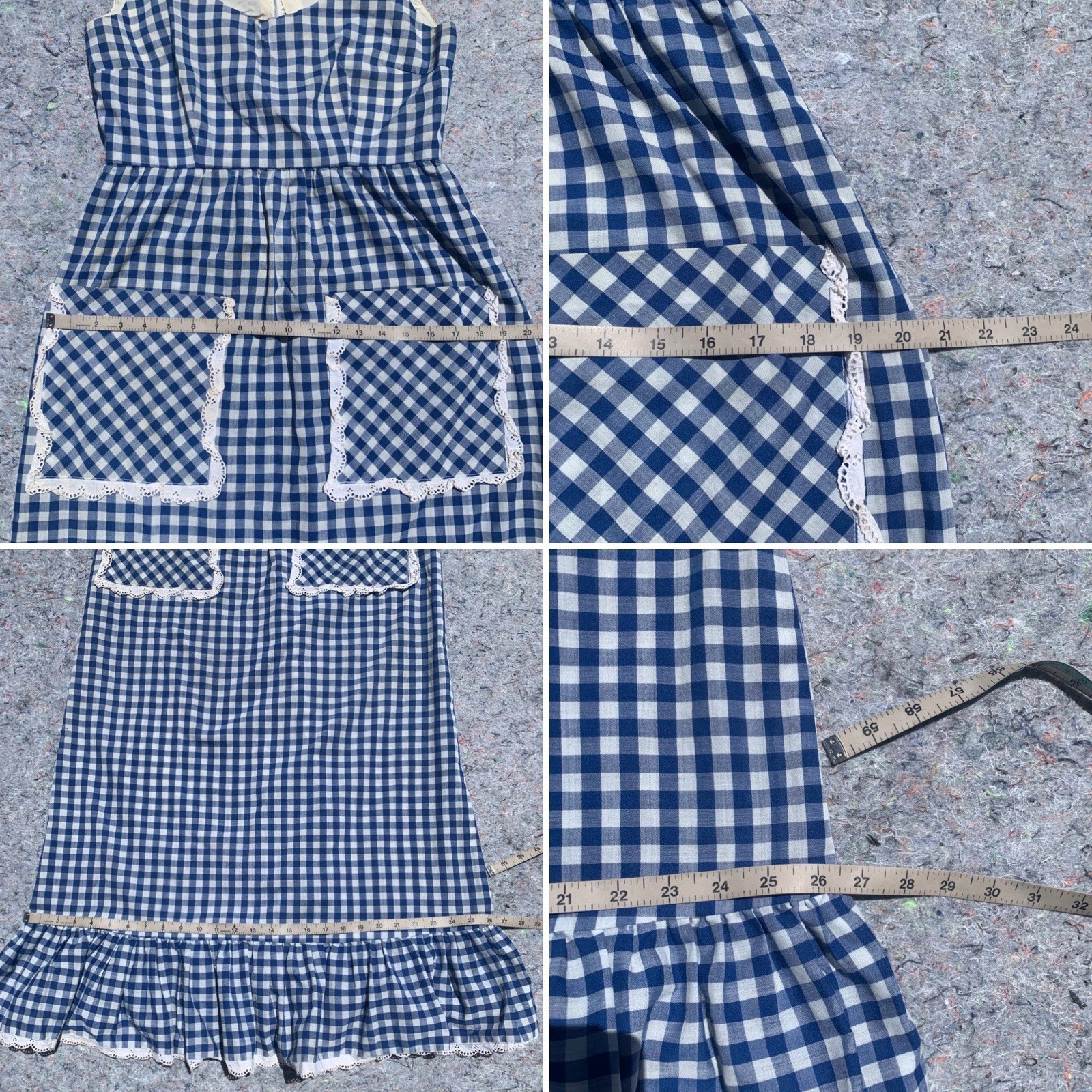 As Is vintage 50s blue gingham cotton sleeveless straight maxi dress cottage