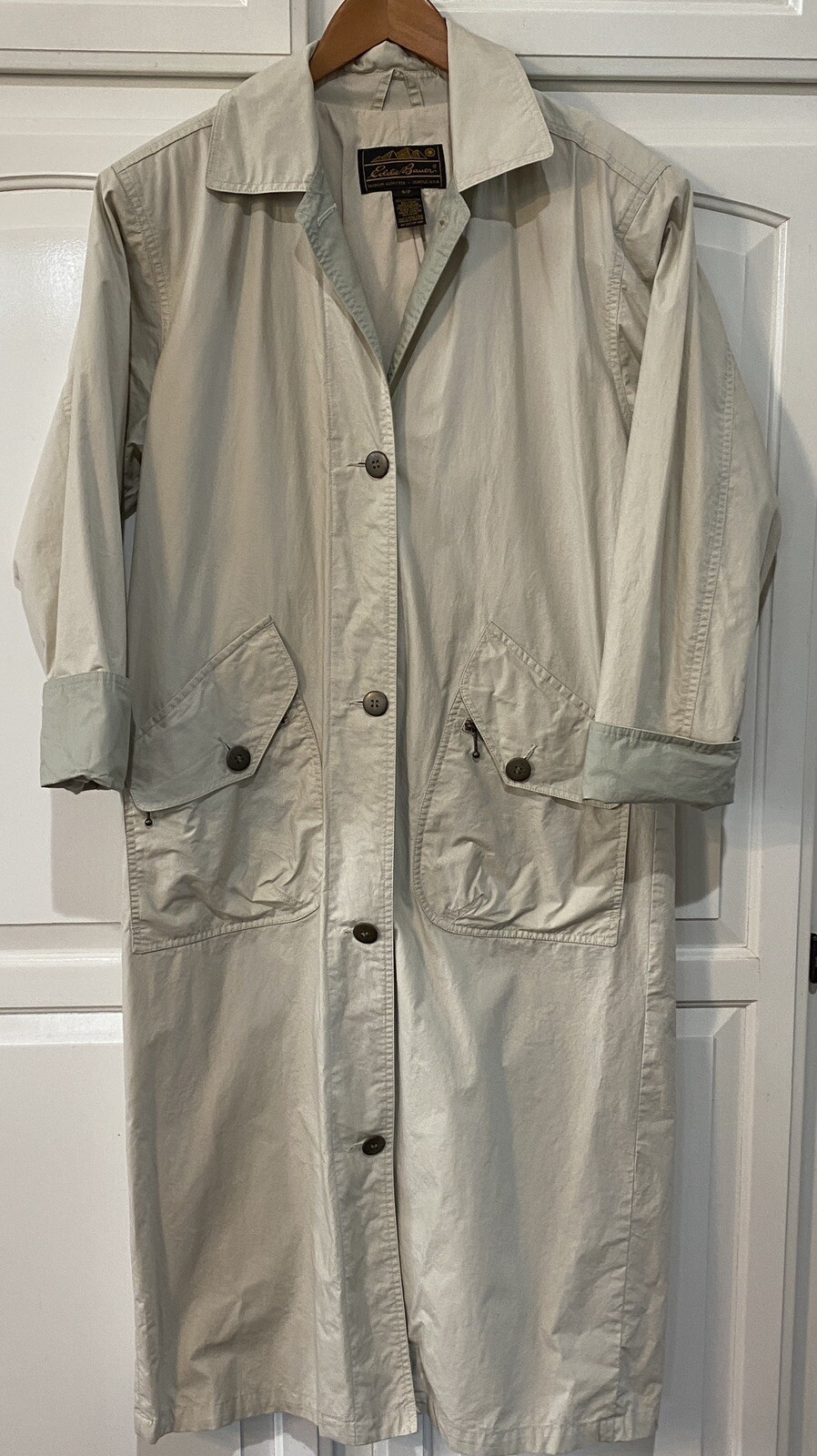 Vintage Eddie Bauer Rain Coat Trench Coat Jacket Beige & Sage Women’s S/P