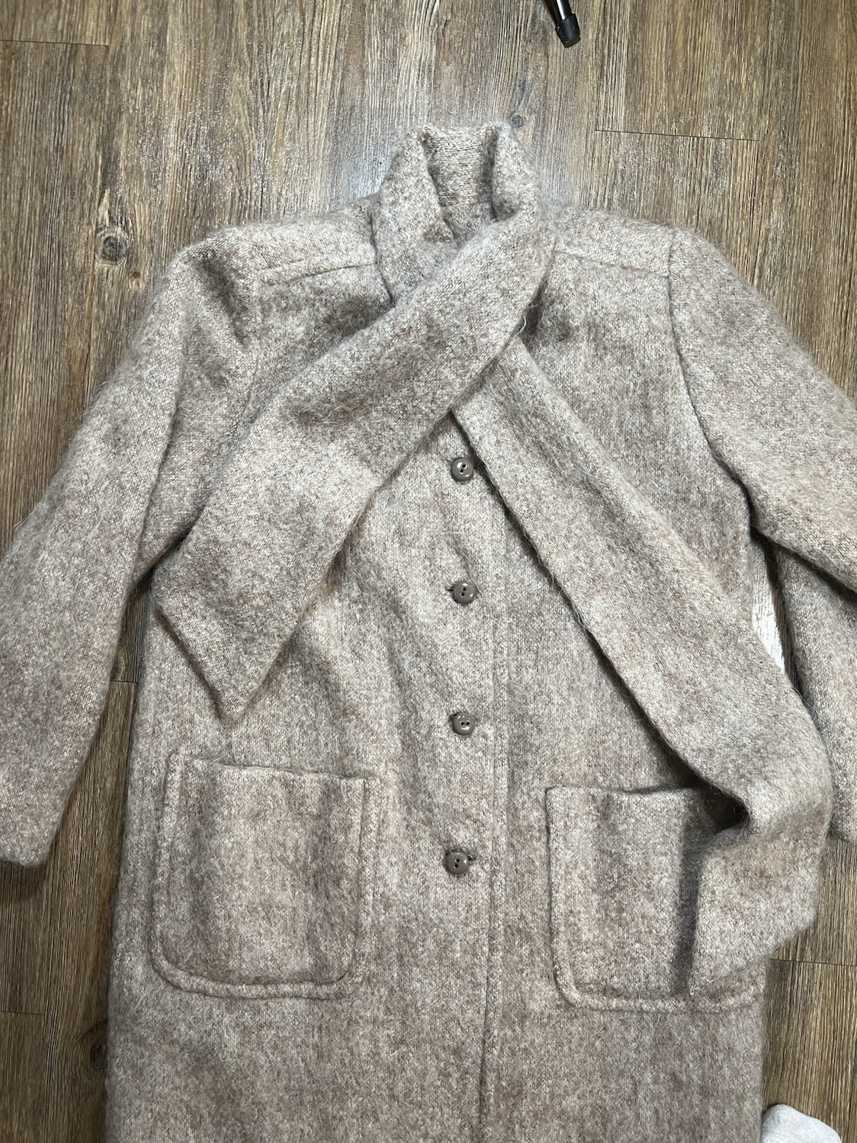 Vintage 80s 90s Oversized Mohair Trench Coat ILGWU Union Made USA Beige L/XL