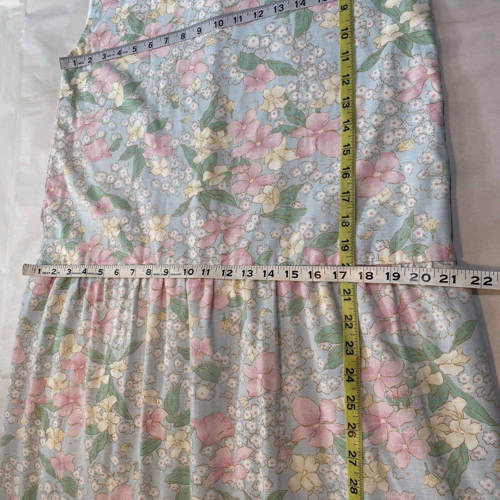 VTG Coquette Dress CottageCore Pastel Floral Drop Waist Sleeveless Lace Trim S