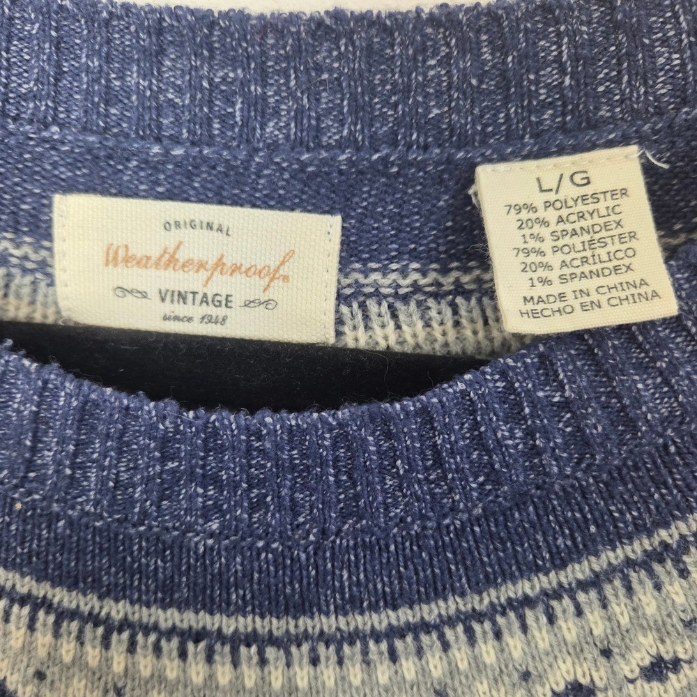 Weatherproof Vintage Sweater Womens Large Blue Fair Isle Crew Neck Pullover L