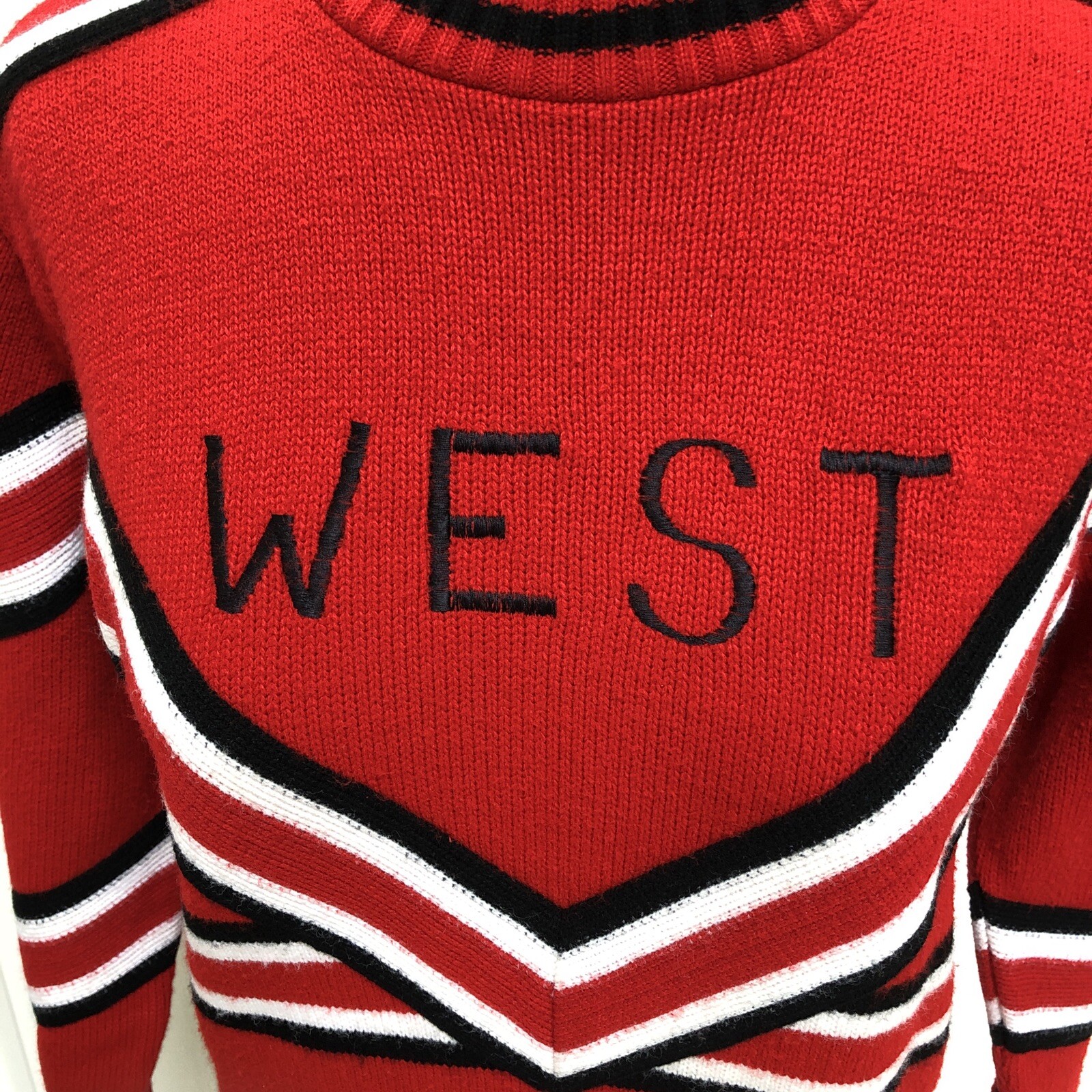 School Cheer Sweater Embroidered WEST Red Knit Gary White Co. USA Sz M VTG