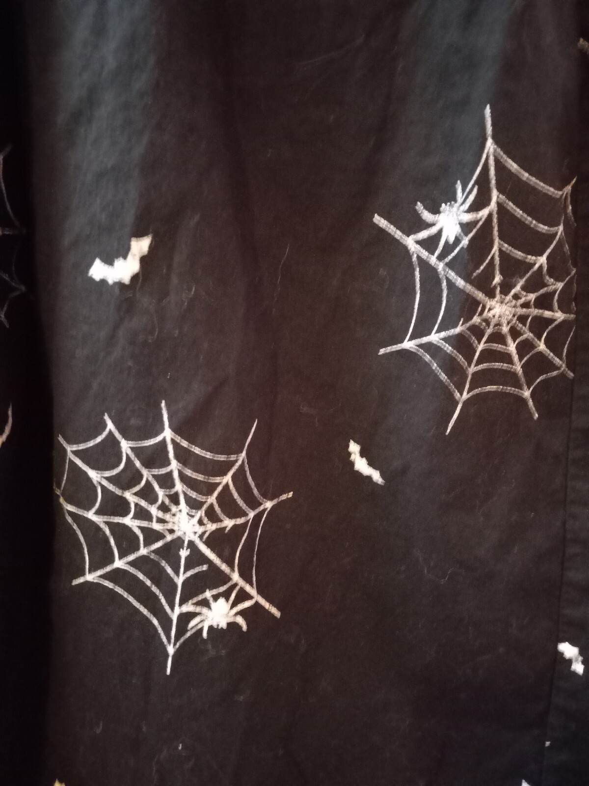 Vintage 80s Black Spider Web Bat Cotton Full Skirt Halloween Novelty Print S/M