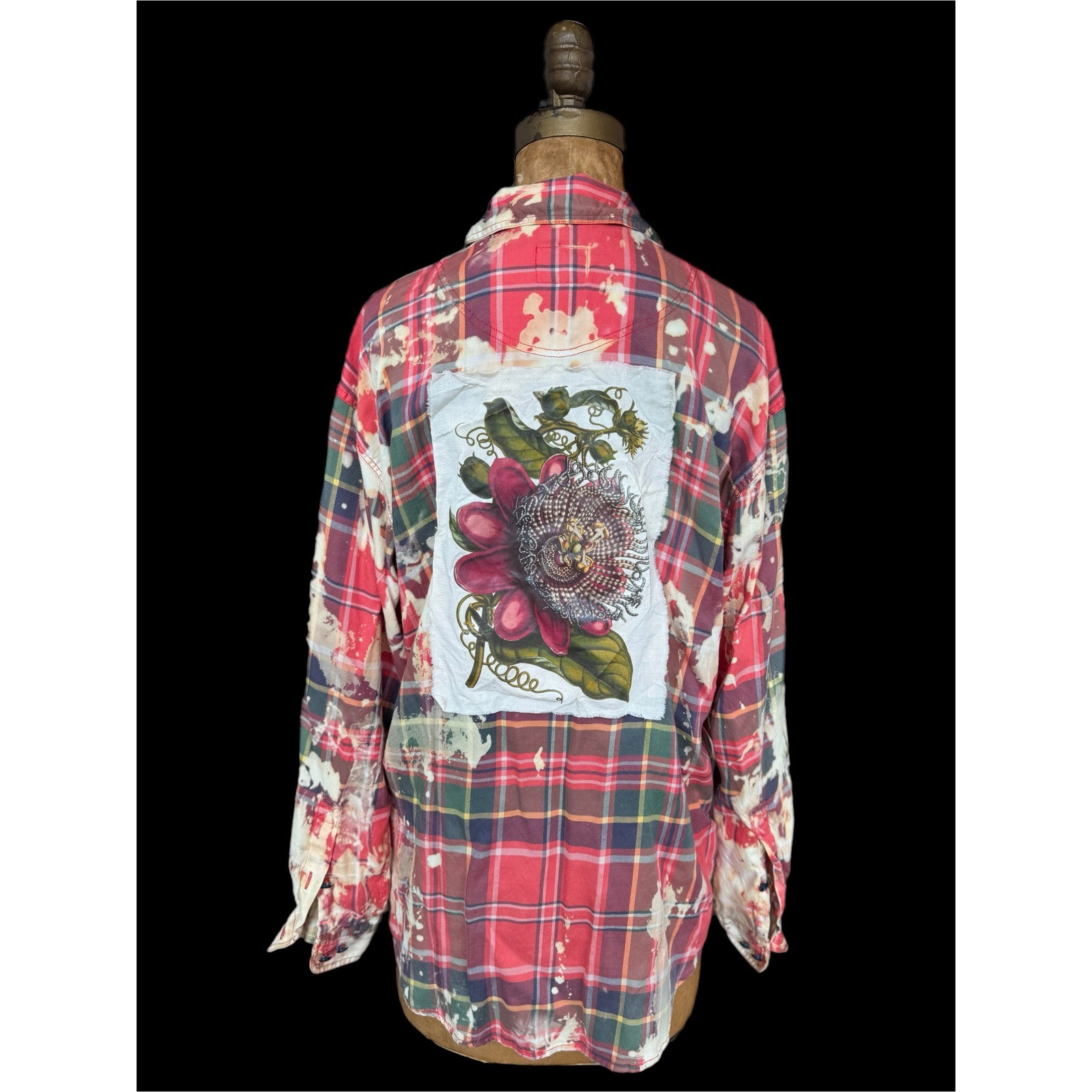 Upcycled Floral Flannel Shirt Rayon Bleach Art Medium Boho