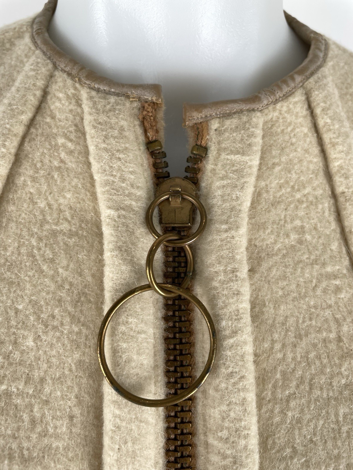 VTG 60s Cape Wool Leather Trim Ring Zipper ILGWU (SEE FLAWS