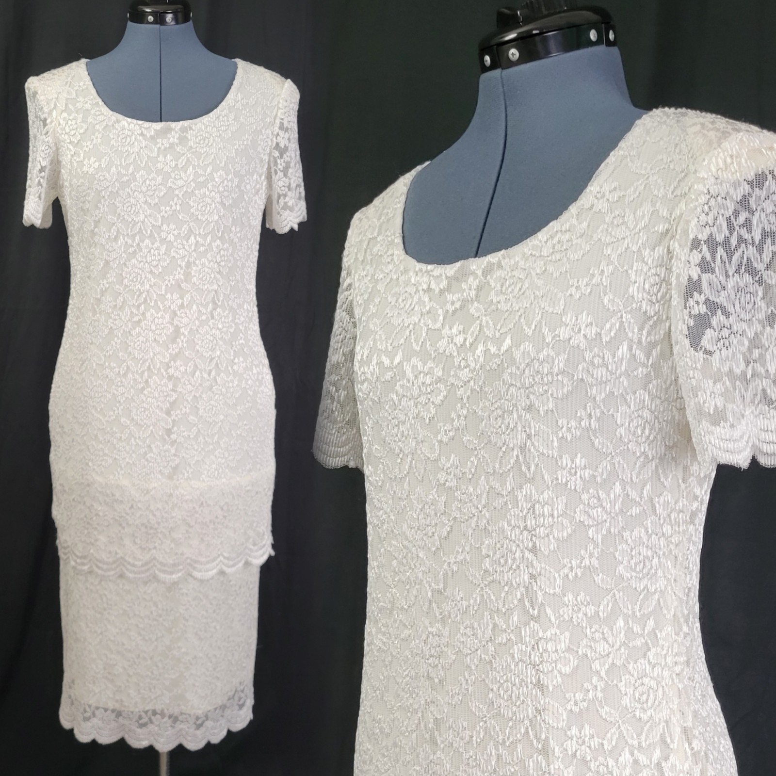 Vintage Teddy Ivory Lace Overlay Shift Dress w Layers Size 10
