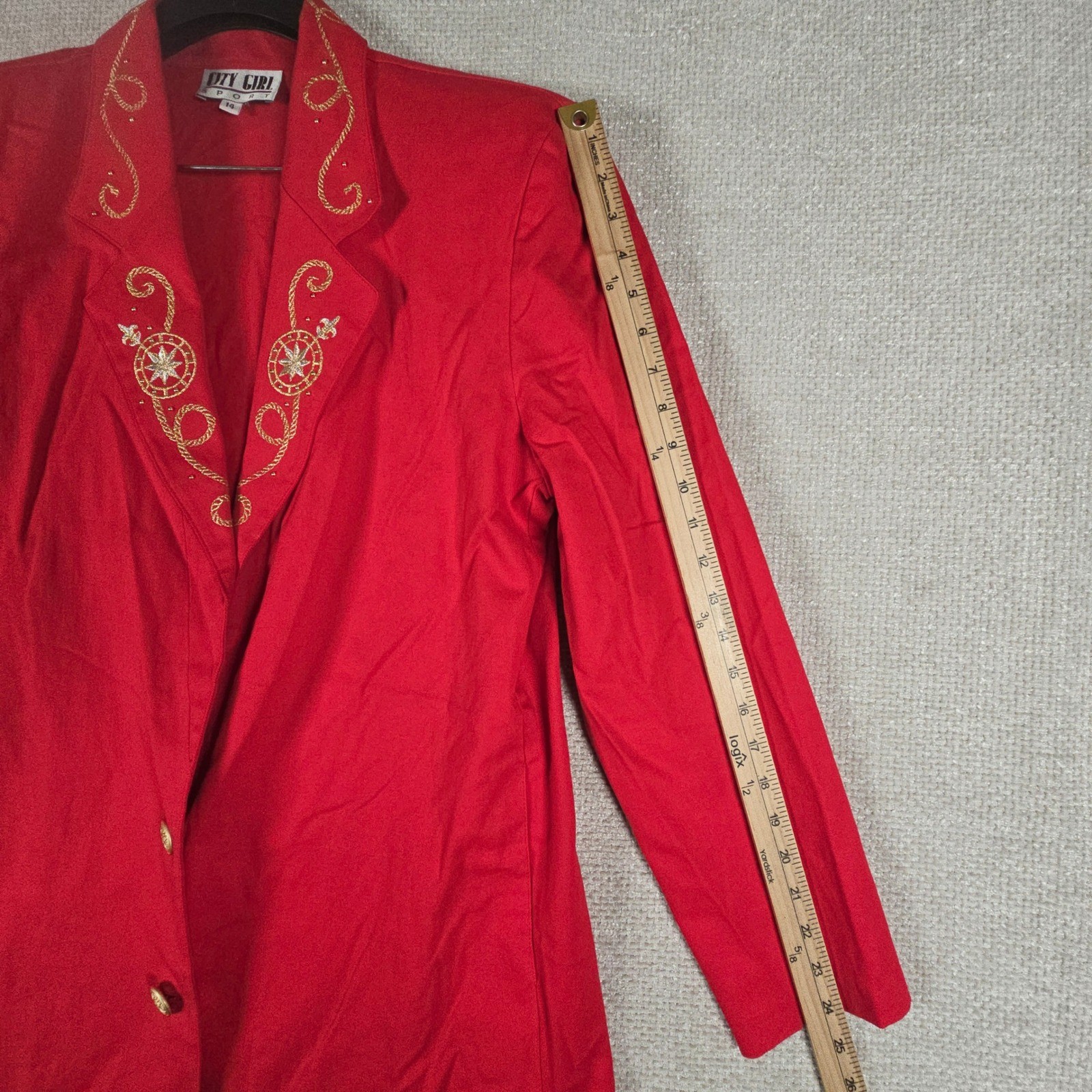 City Girl Sport Vintage Red Gold Embroidery Skirt Suit Set Blazer 14 Skirt 16