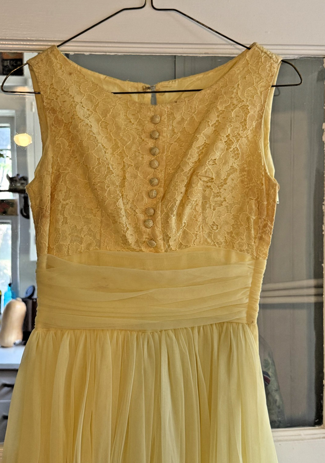 Vintage Tea Length 1958 Formal Prom Dress in Yellow XS
