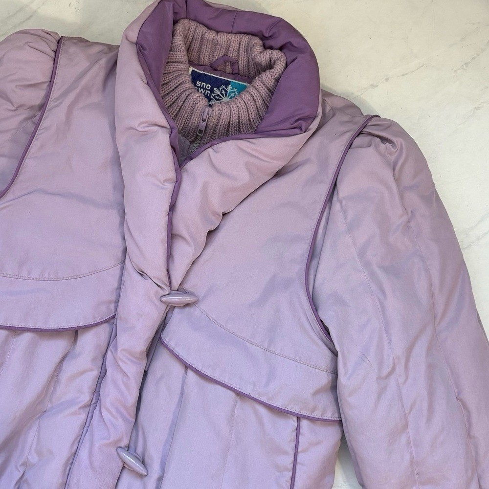 Vintage Sno Down Size Large Lilac Purple Down Filled Trench Coat Winter Outdoor