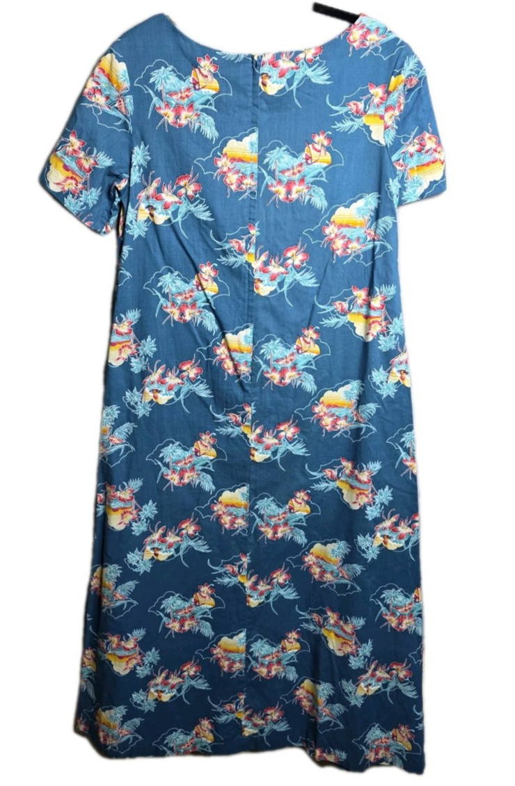 VTG Made in Hawaii Blue Floral Zip Back Maxi Dress Size M-L See Measurements