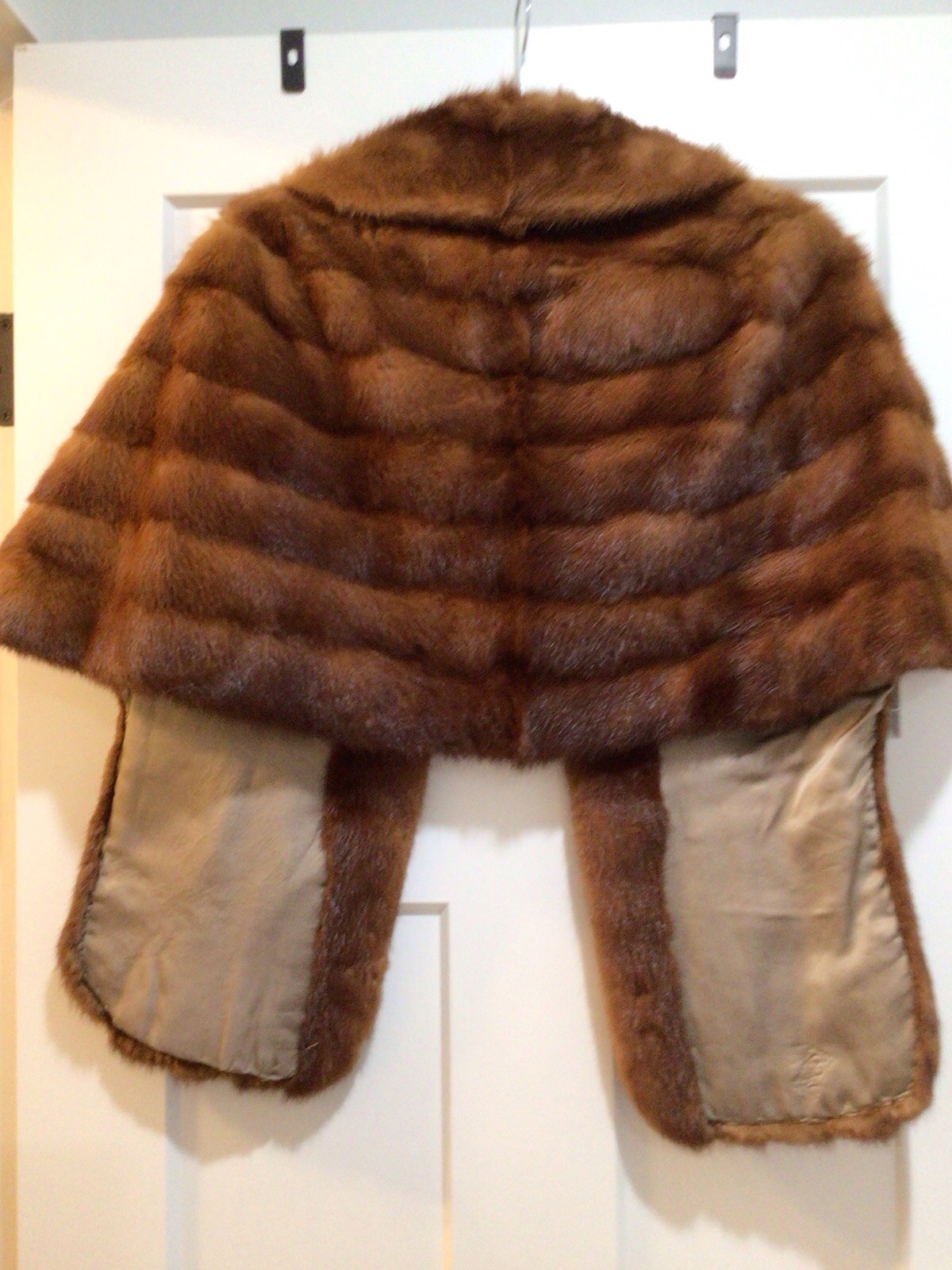 Vintage Womens Brown Mink Fur Stole Caplet Shawl Lined With Makers Mark