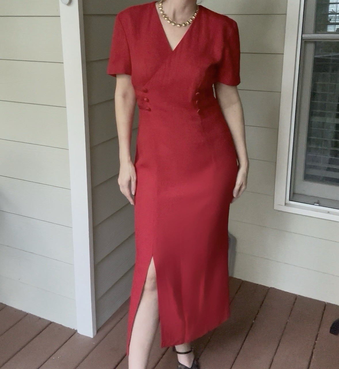Vintage 80s John Roberts Red FittedSheath Dress | Holiday Maxi Size 6