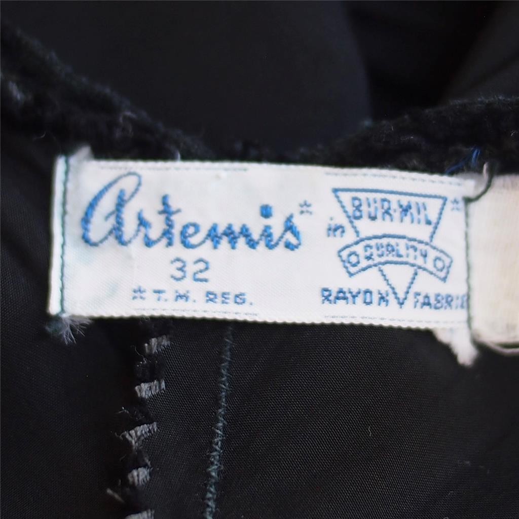 Vintage 50s ARTEMIS Rayon Slinky Sexy Black Full Slip Floral LACE 32 S Pin-Up
