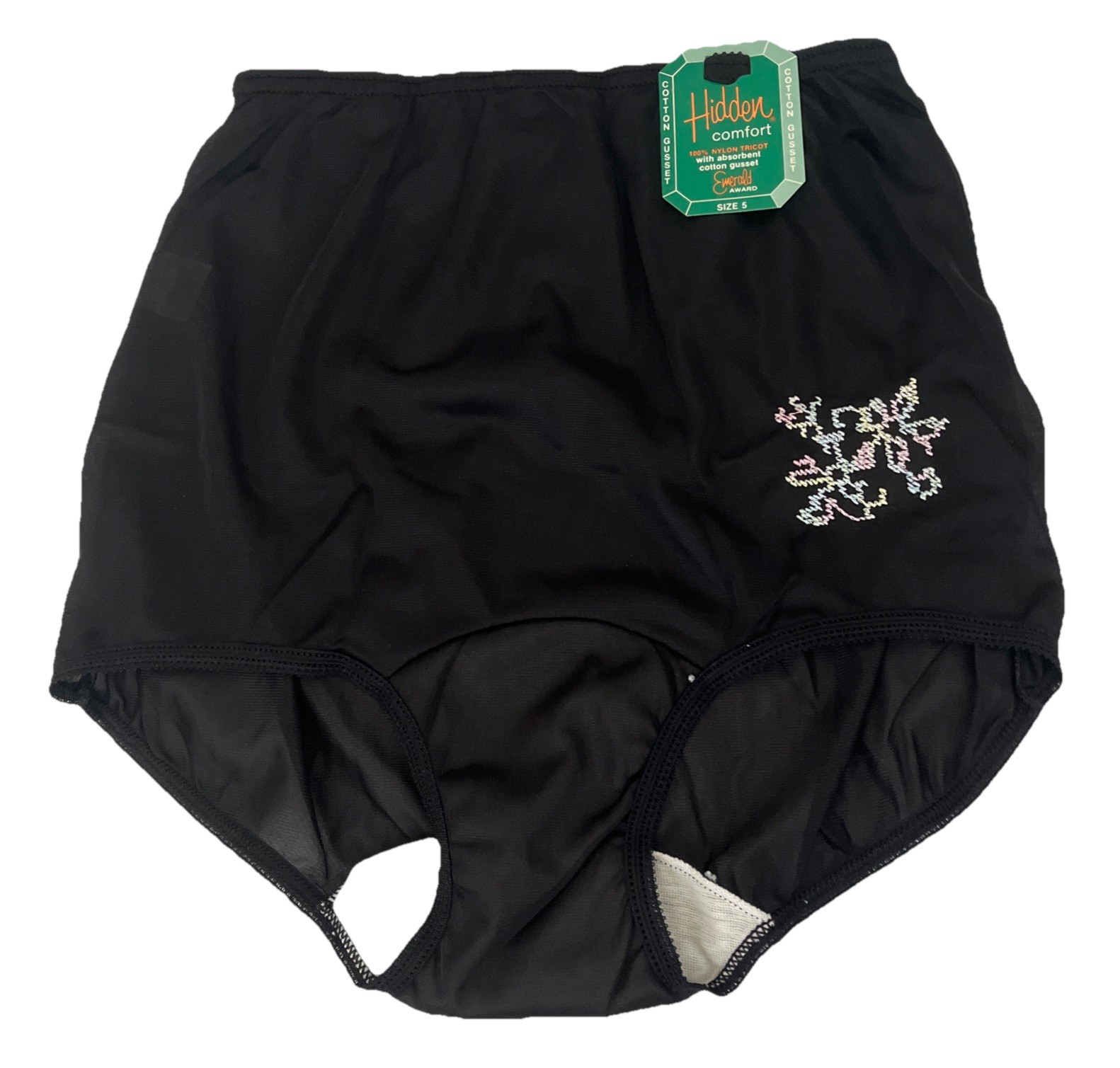 GREENCO MAID Vintage Panties High Waist Embroidered Nylon Black size 5 NEW