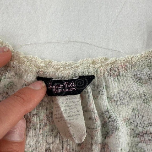 VTG Y2k Floral Babydoll Cream Top Women’s Sz M Boho Softgirl Cottagecore