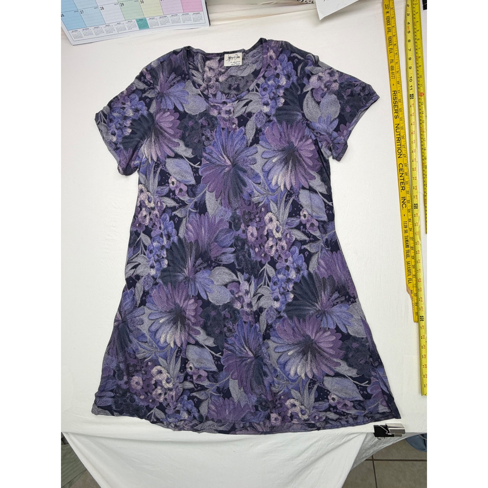 90s Vintage Moody Botanical Floral Scoop Neck Shift Dress XL