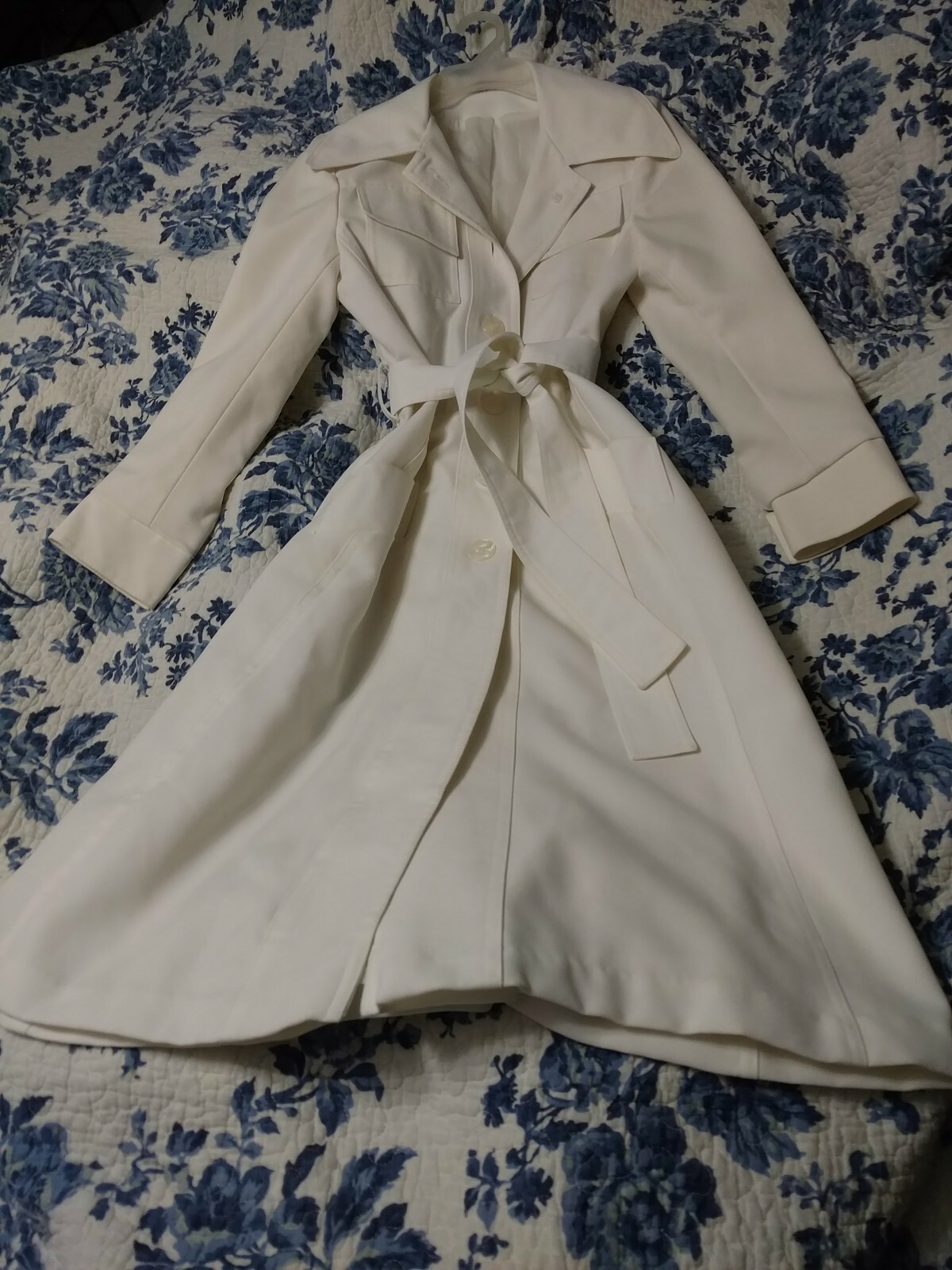 Vintage Jerold Jr Ivory Poly-twill collared trench coat or dress 7/8 with belt