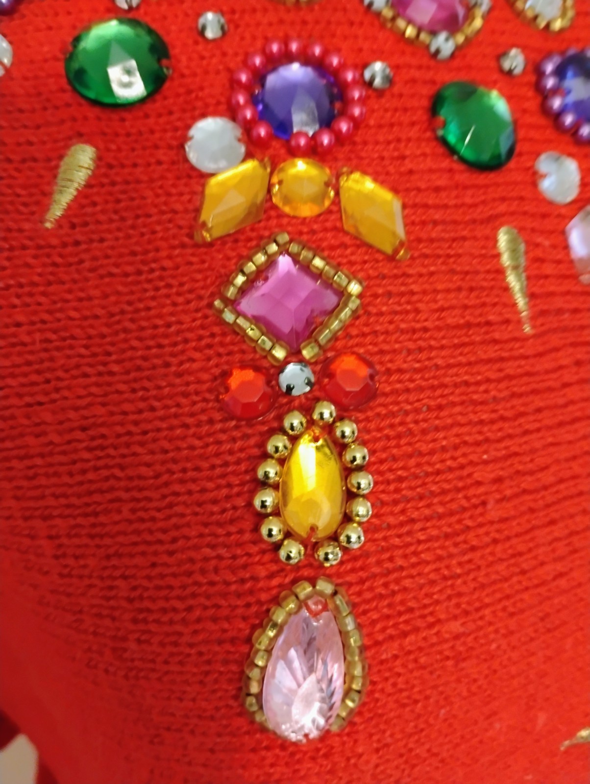 VTG 80’s „Maurada” Candy Apple RED Bejeweled & Beaded Sweater S
