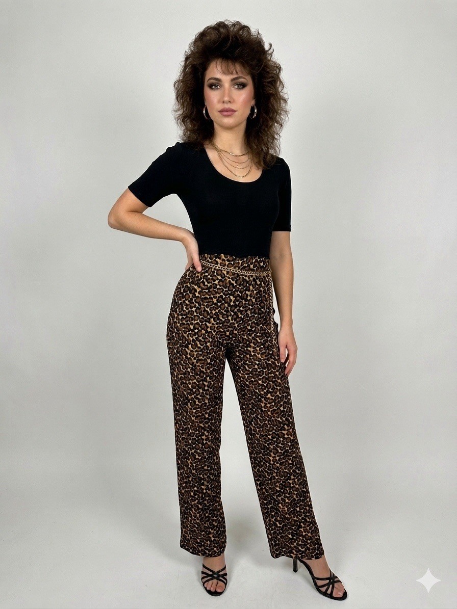 Vintage 80s Ellen Ashley Leopard Print Jumpsuit Wide Leg Disco USA Womens M
