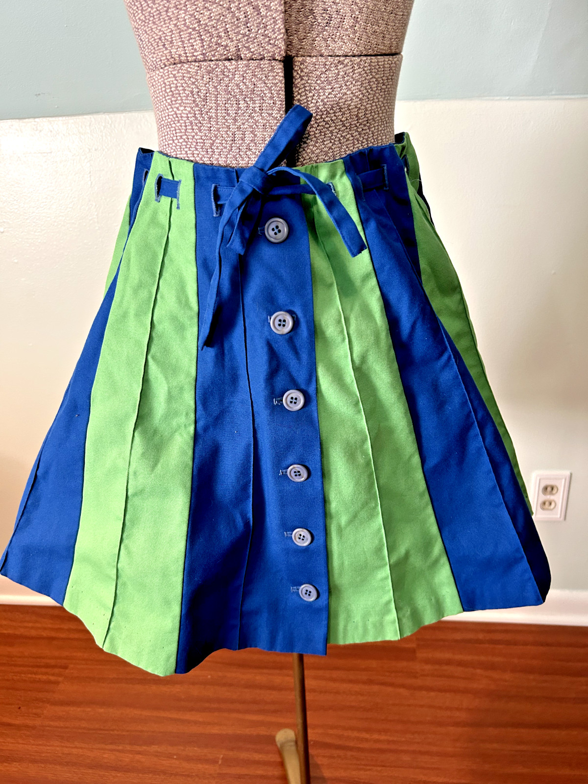 Preppy Green Blue Gored 1970s Agile by Florence Walsh Tennis Skirt Pickleball ML