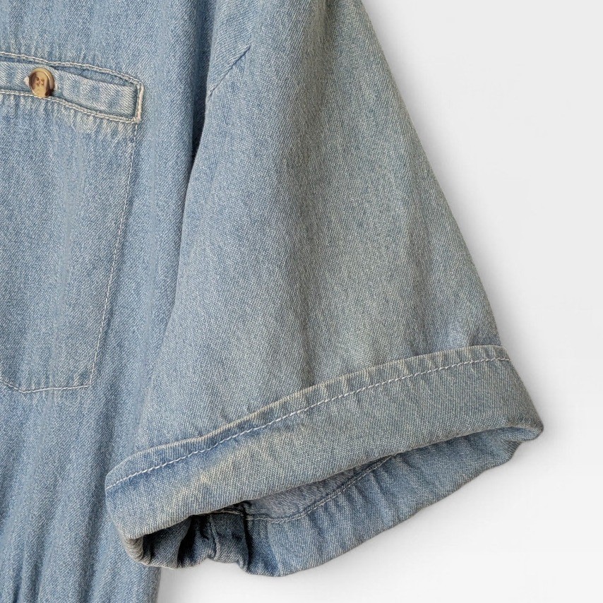 VTG FADS Denim Shirt Dress Womens S Button Front Cotton Midi Casual