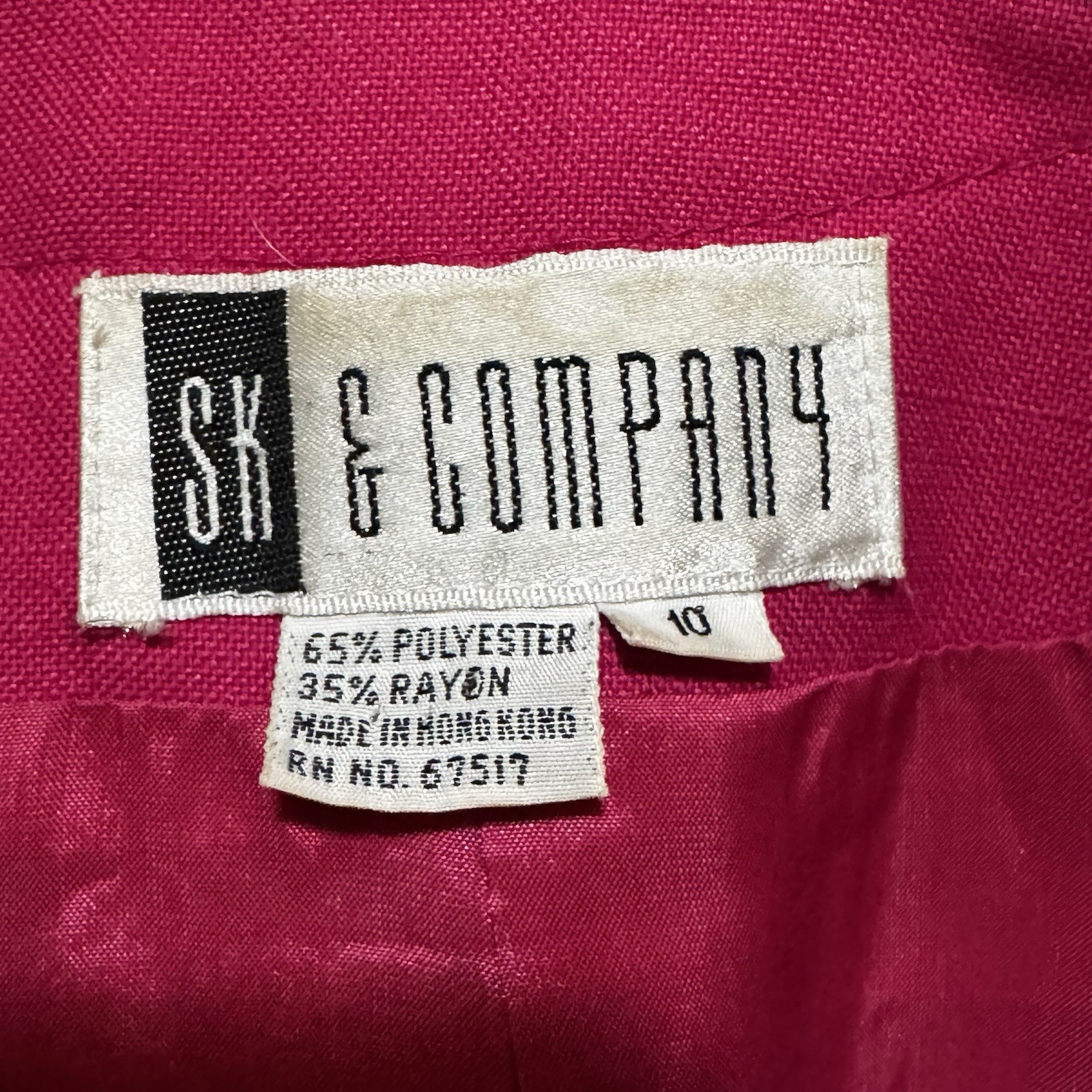 SK & Company Blue Lined 3/4 Sleeve Pink Open Blazer Lined Retro Vintage 80’s