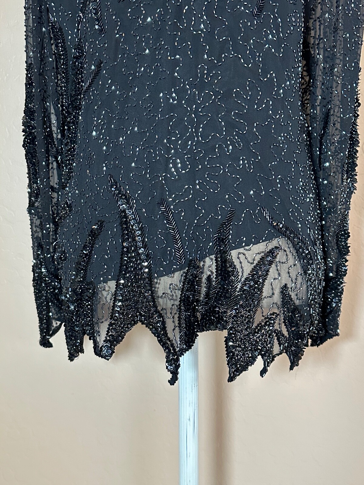Vintage Sho Max Sheer Black Sequin Beaded Rhinestone Lined Top Blouse Sz M