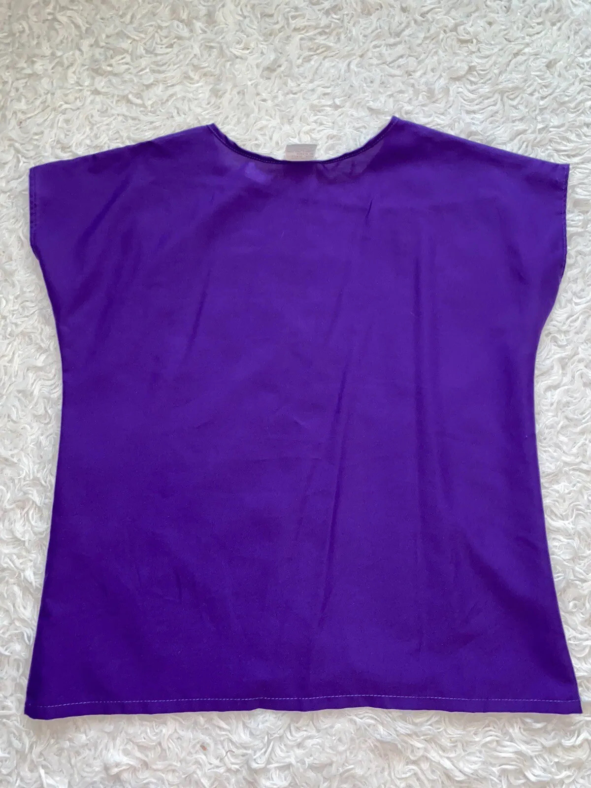 Vintage R&J Blouse Top Sz Small Purple Solid Short Sleeve Pleats Blouse Shirt