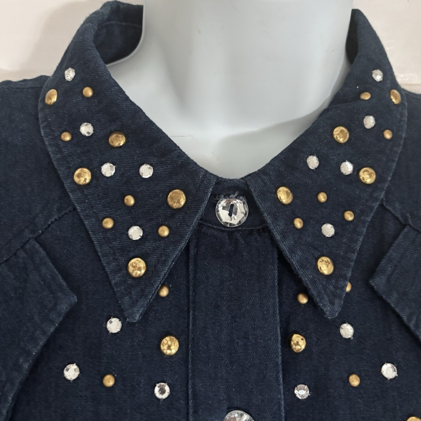 Vintage 80s Cervelle Western Denim Shirt Studded V Yoke USA Women L