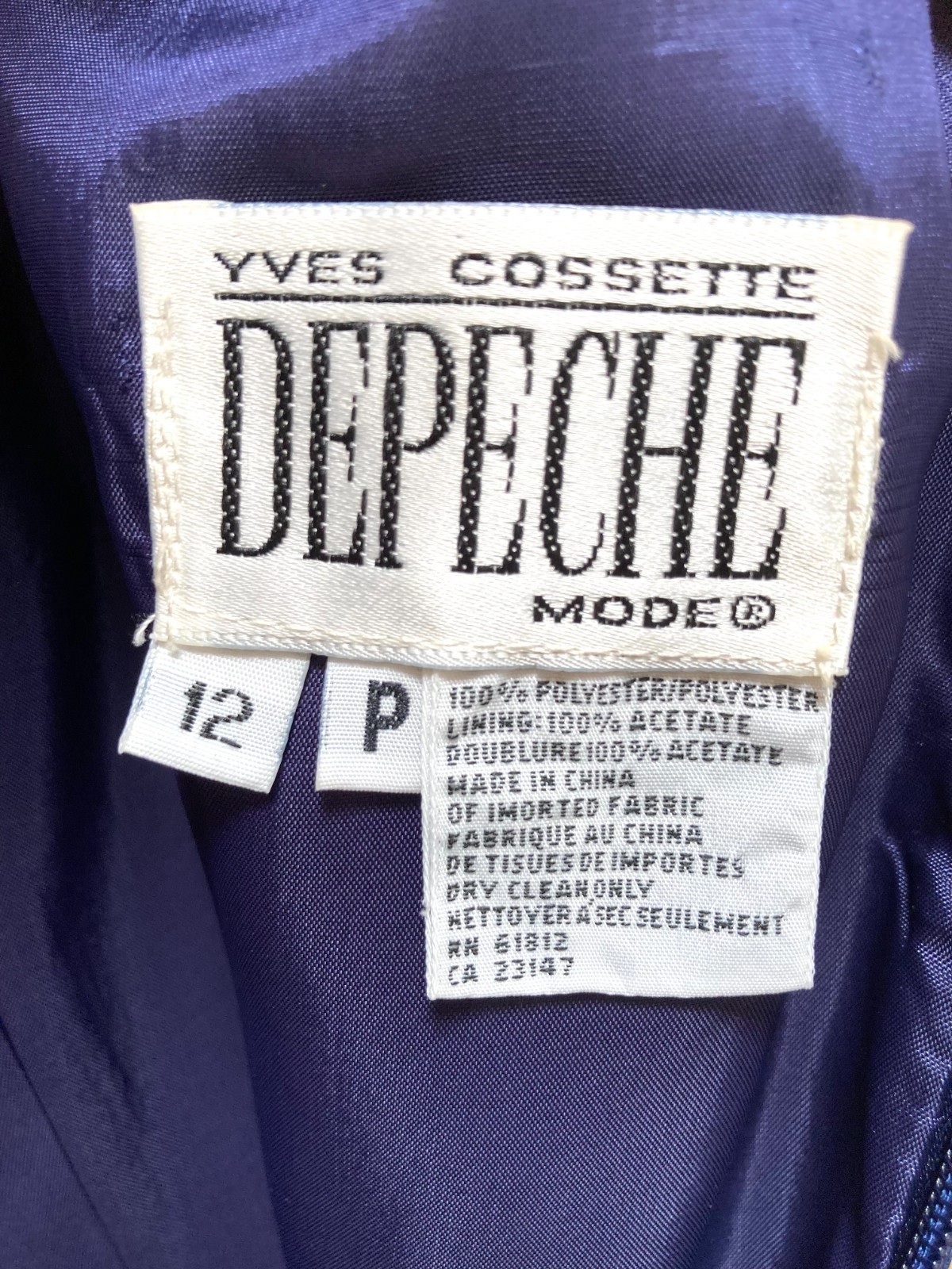 Vintage Depeche Mode by Yves Cossette 1940s Style Swing Dress Size 12 Navy Blue