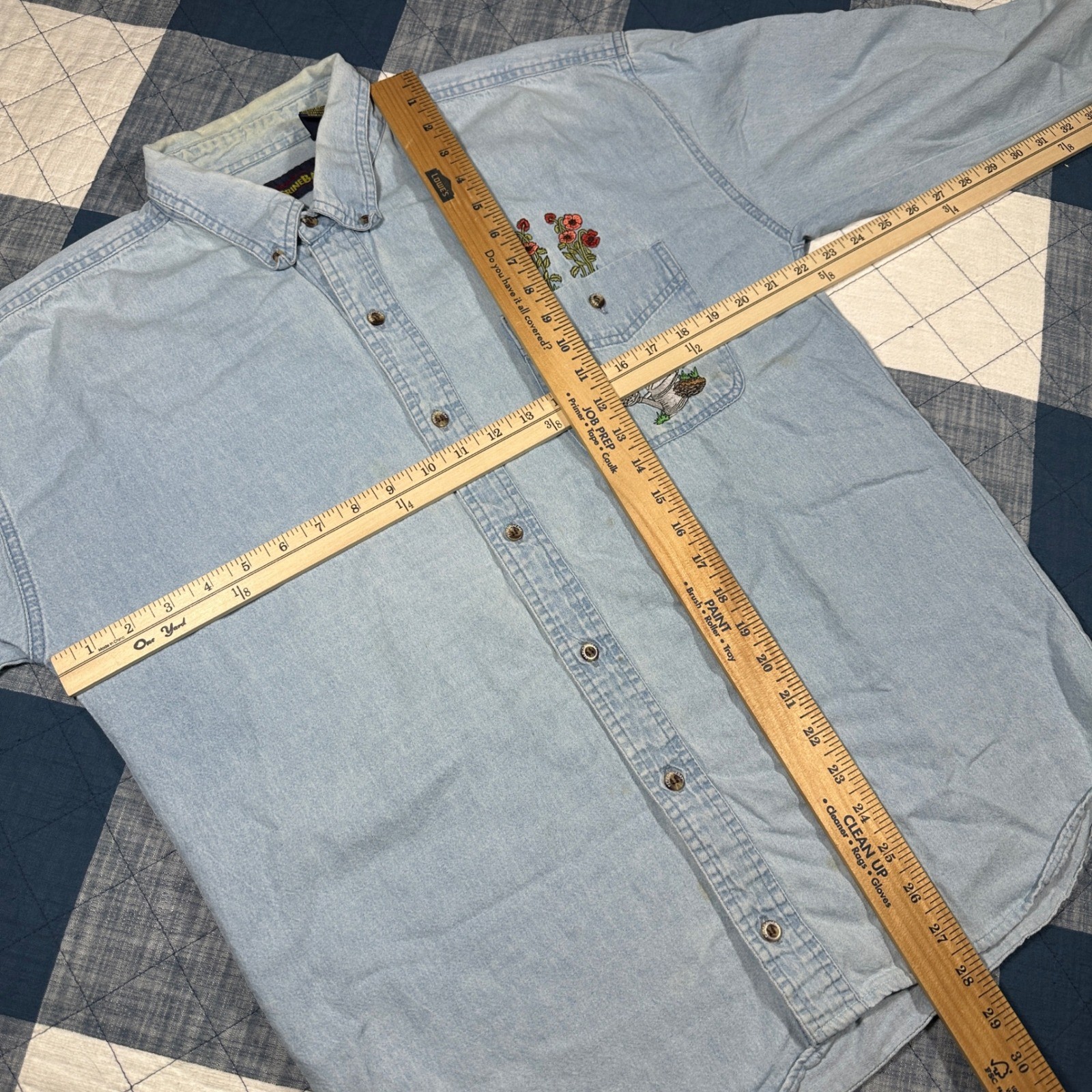 Vintage Cottage Core Denim Shirt Peregrine Bay XL Blue Embroidered Floral