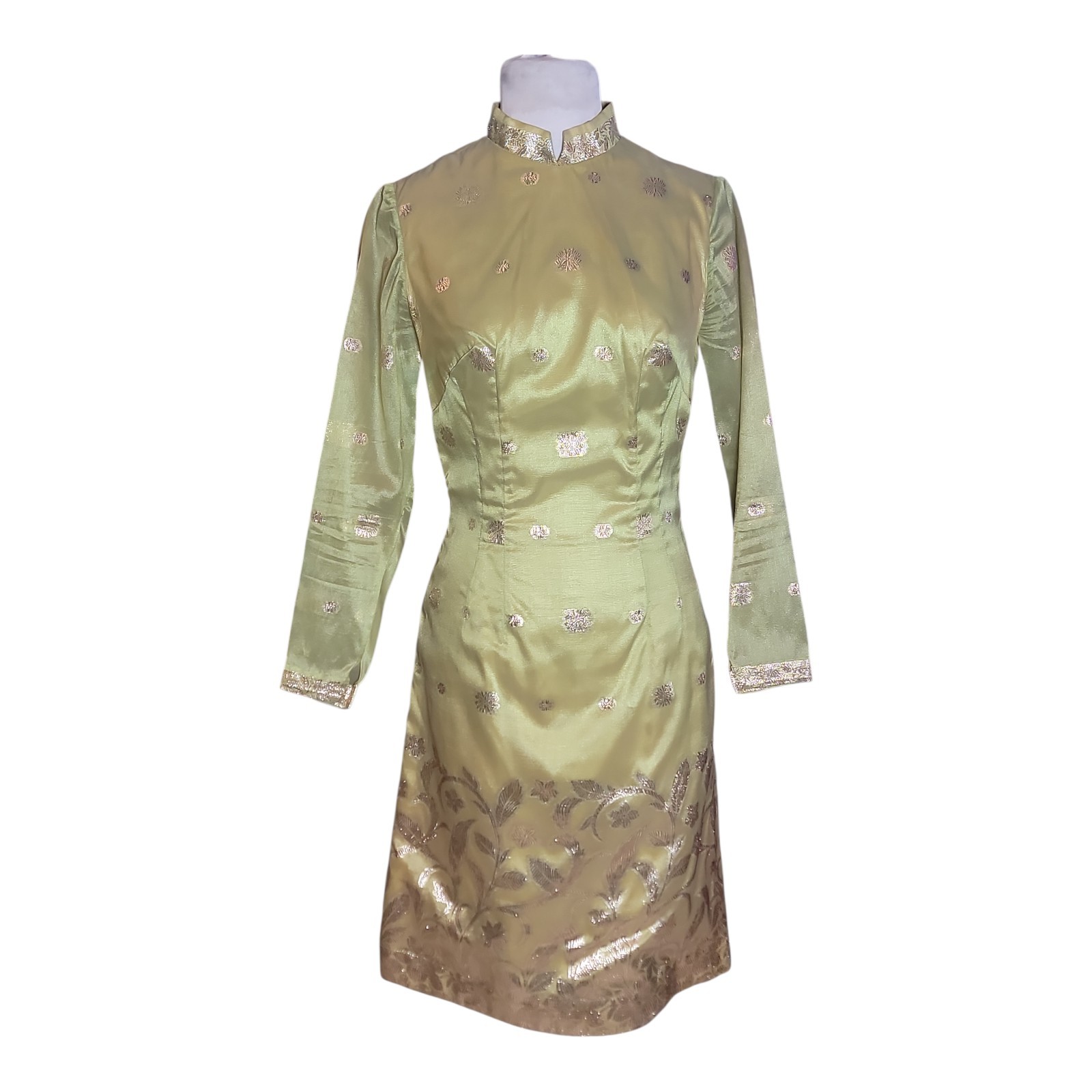 Vintage Lilli Diamond Pants & Dress Set Green & Gold Brocade
