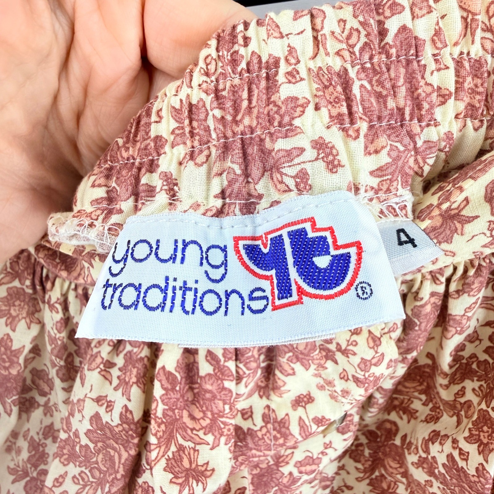Vintage Young Traditions Floral Skirt Size 4 Cream Mauve Cottage Boho Romantic