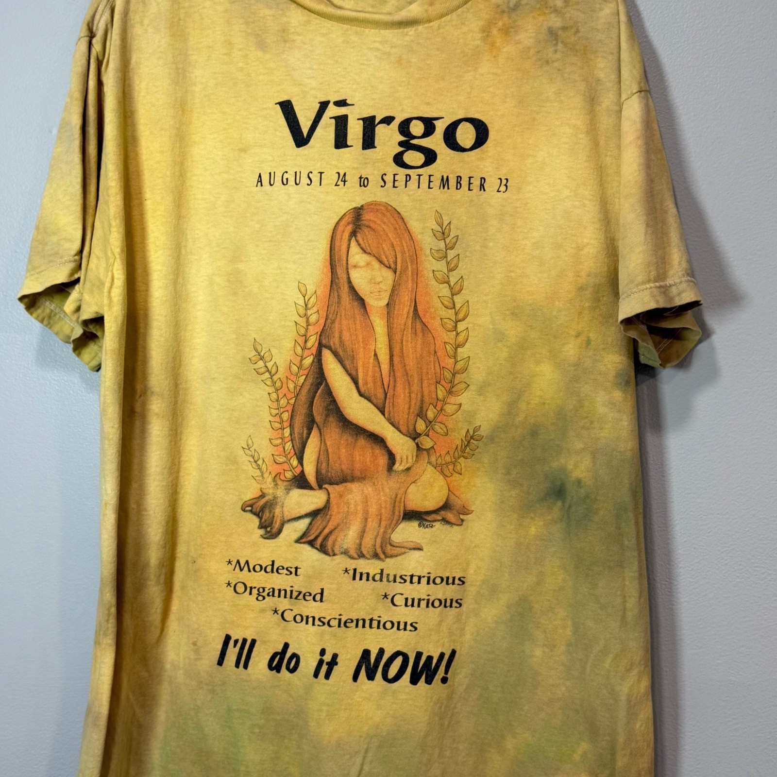 Virgo Zodiac Graphic Tee Yellow Tie Dye Earth Sign Astrology T-Shirt nightgown