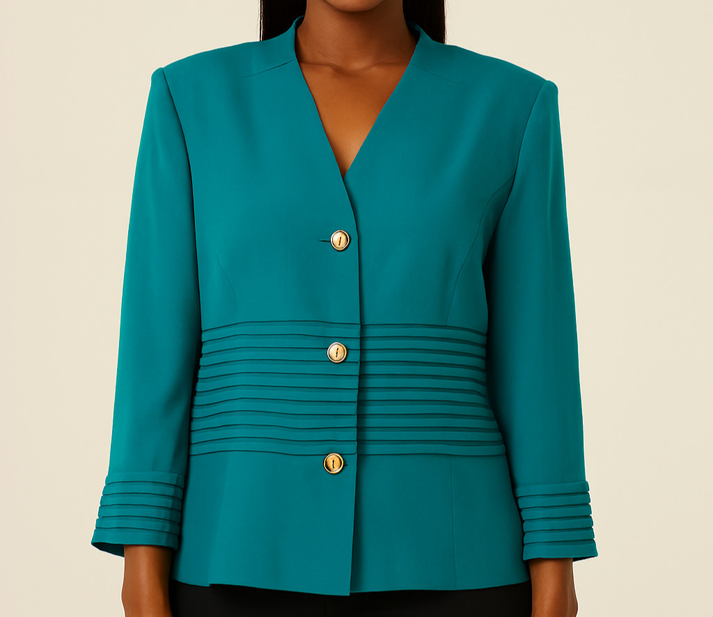 Vintage Misho Silk Jacket 14 Teal Pleated Collarless Quiet Luxury Aesthetic