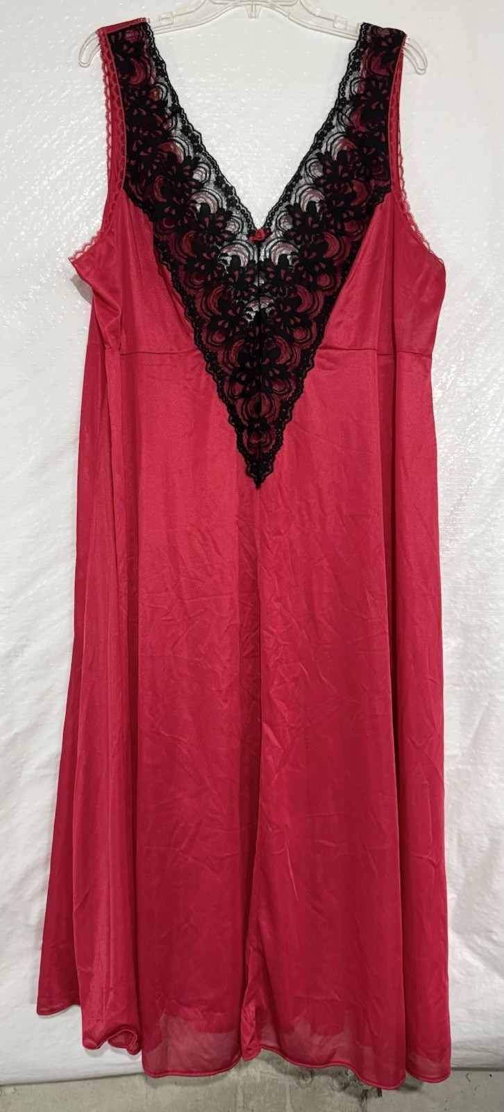 Vtg Fashion Bug Lace Swing Dress Red/Black Lace Sexy Sz 3X Nylon Fairy Silky