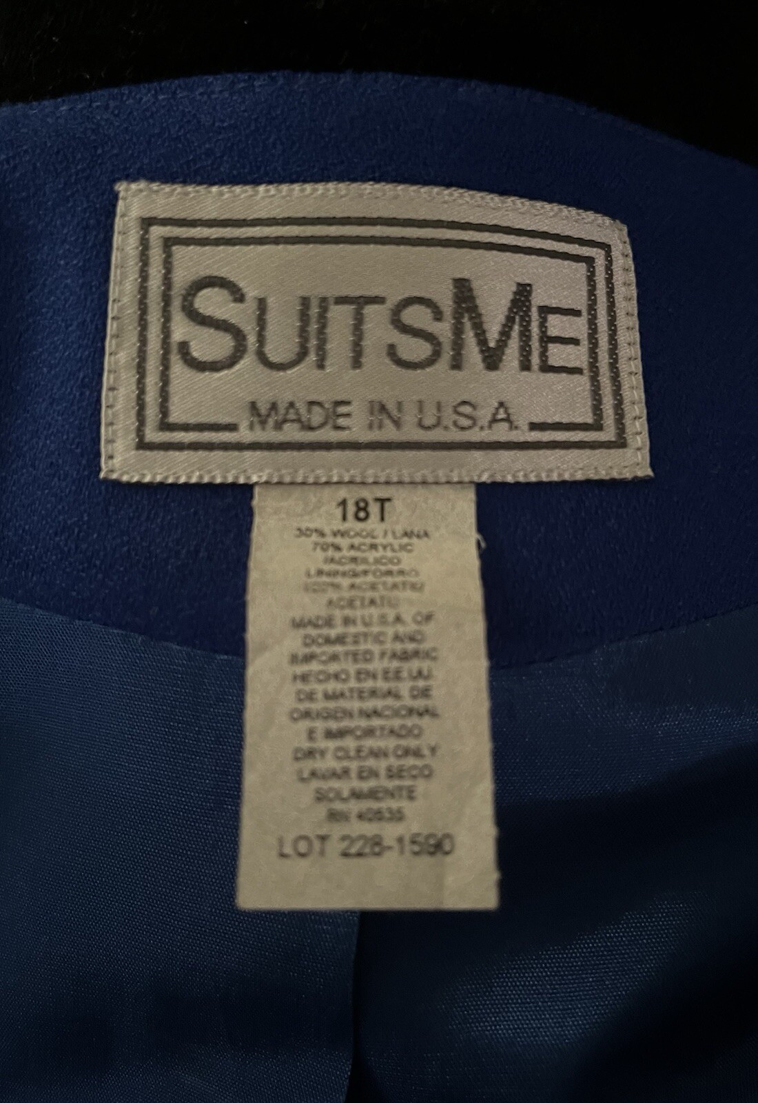 Vtg ‘90’s Suitsme Women’s Royal Blue Blazer Jacket/Skirt Set 18 Tall Made in USA