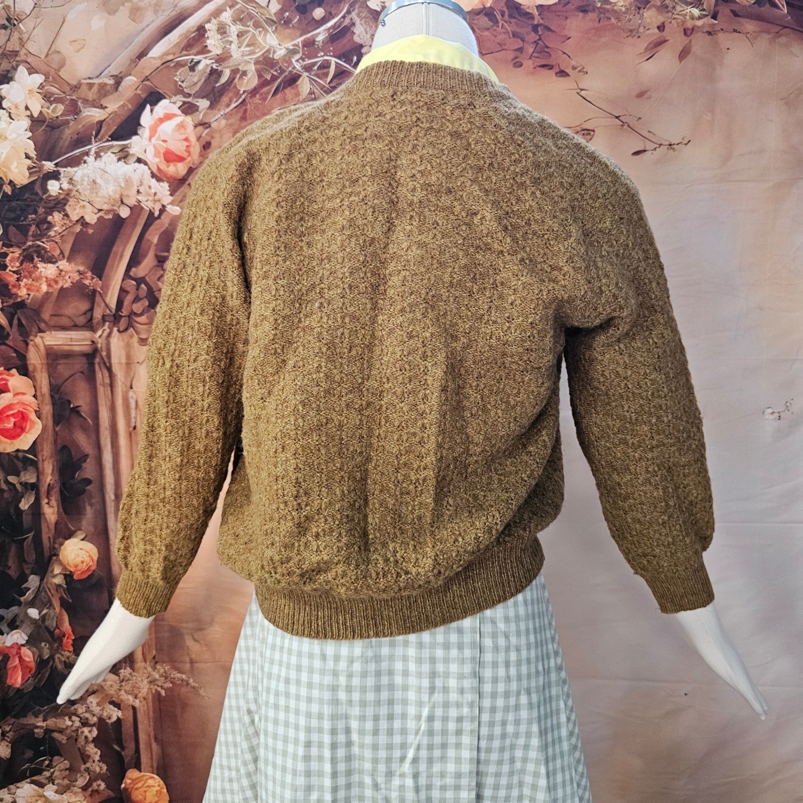 Vintage 1960’s Cardigan Sweater Bronze Brown Textured Knit Earth Tone Buttons