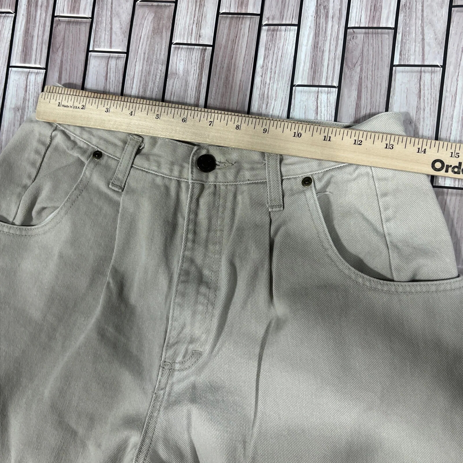 Y2K Eddie Bauer womens 2 Tall hight waisted pleated front denim beige Cotton VTG