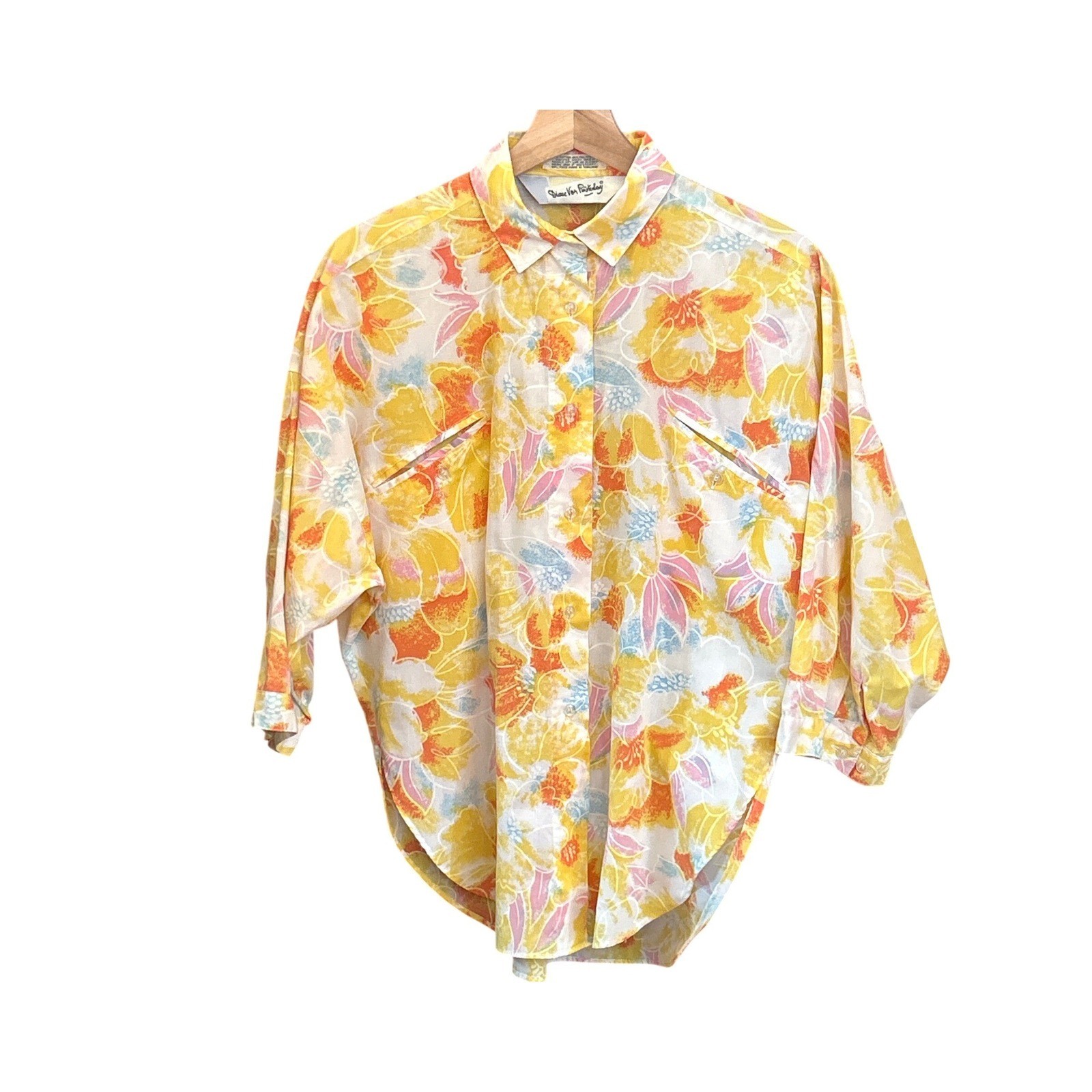 Vintage Diane Von Furstenberg Floral Blouse Sheer Designer Retro Chic M