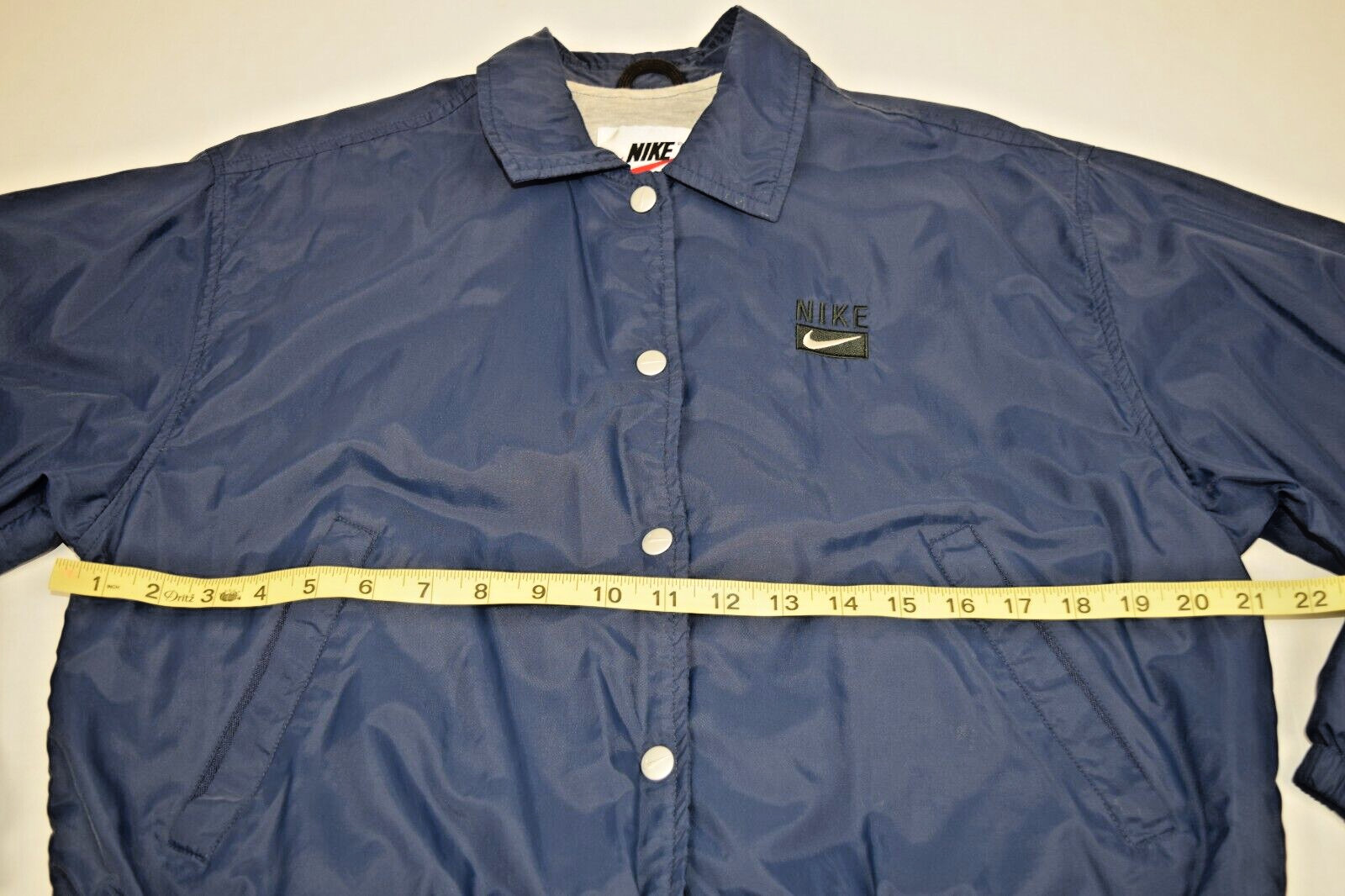Vintage Nike Jacket Size S 90s Navy Blue Gray Lined Snap Front Logo