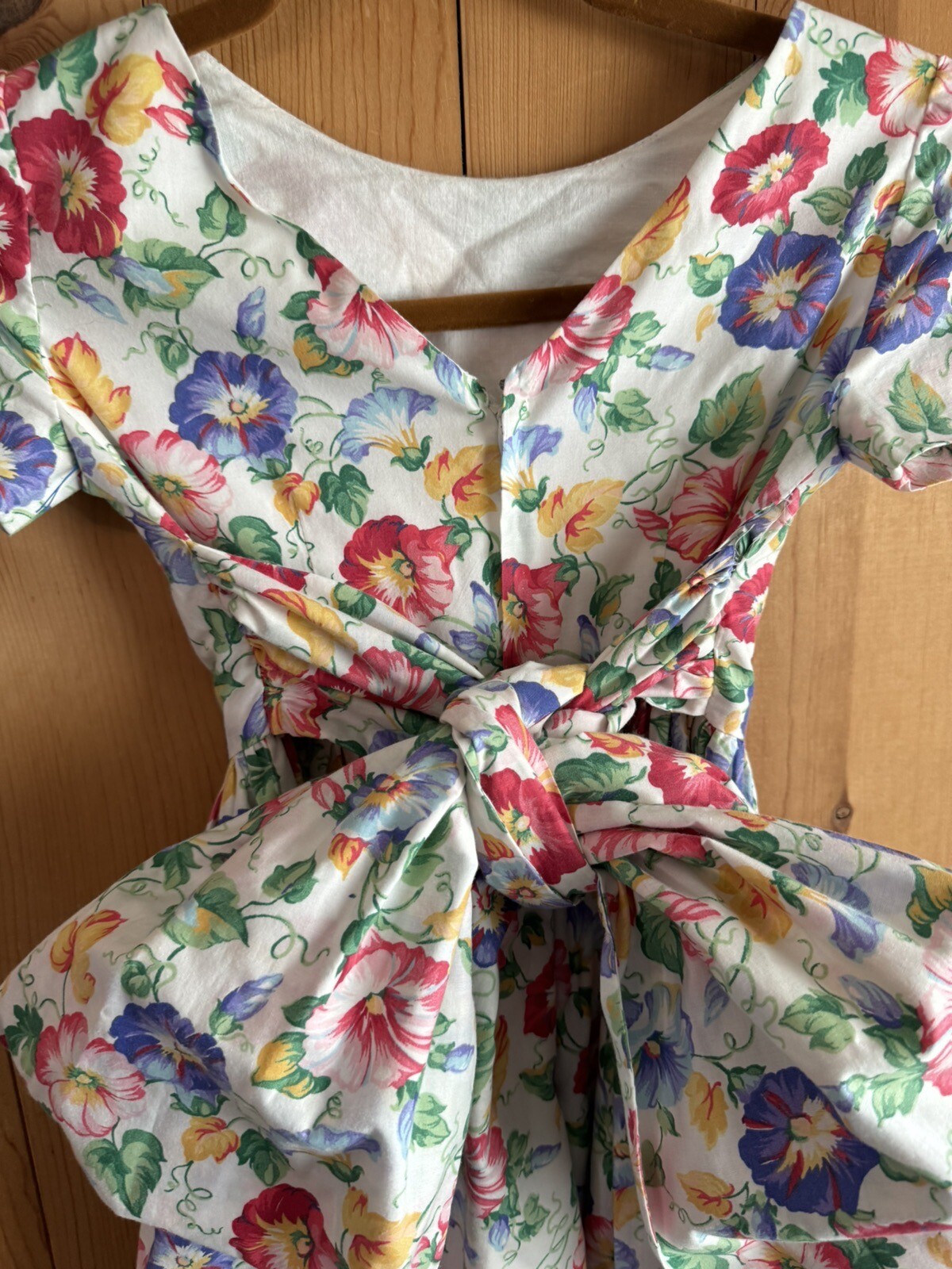 1990s VTG Morning Glory EASTER PRARIE Dress Girls Sz S 7-8? Huge Bow 28/23