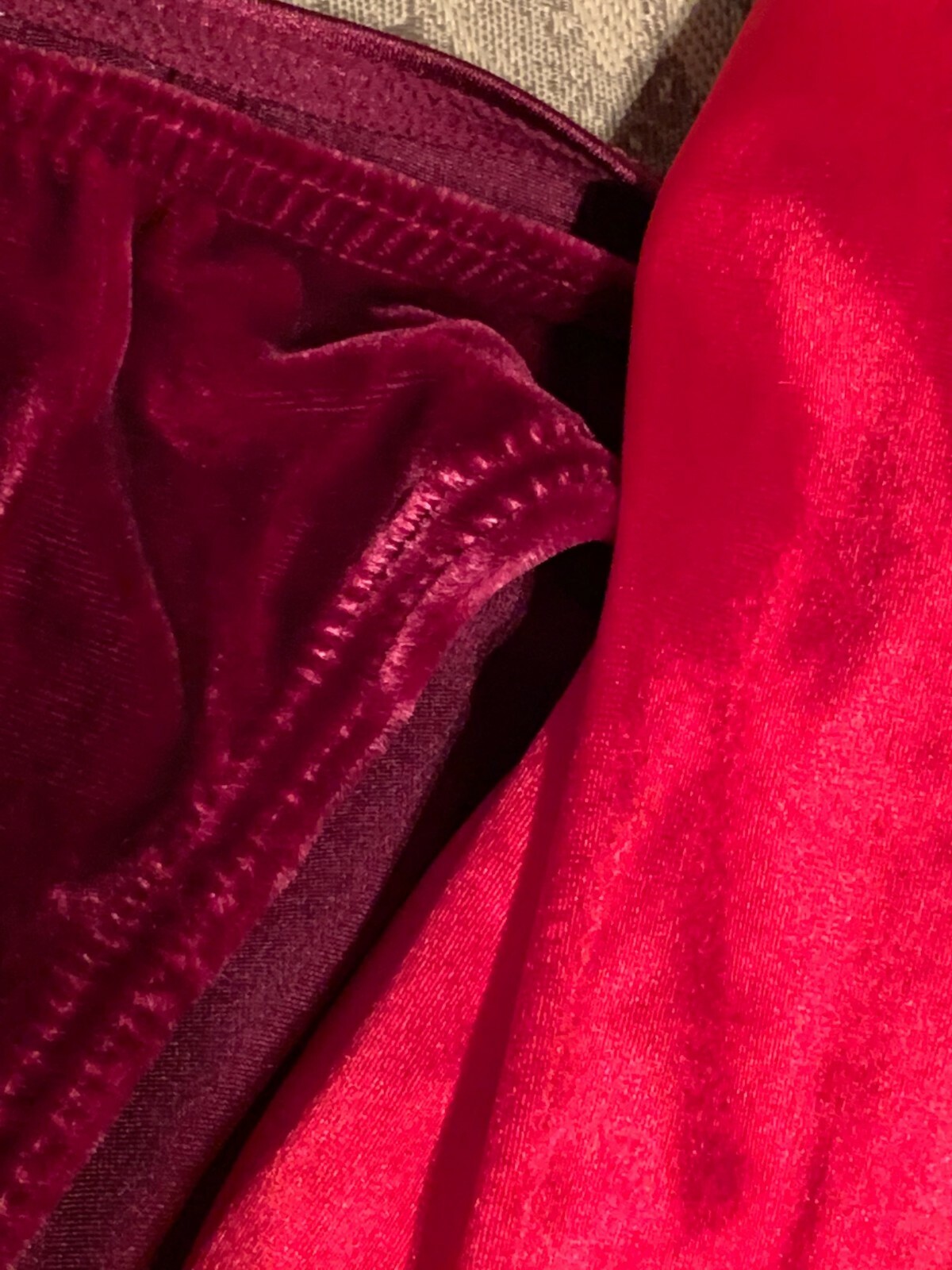 VINTAGE BURGUNDY RED VELVET SHIMMERY SATIN BACK HI-CUT BRIEF PANTIES ~ MEDIUM