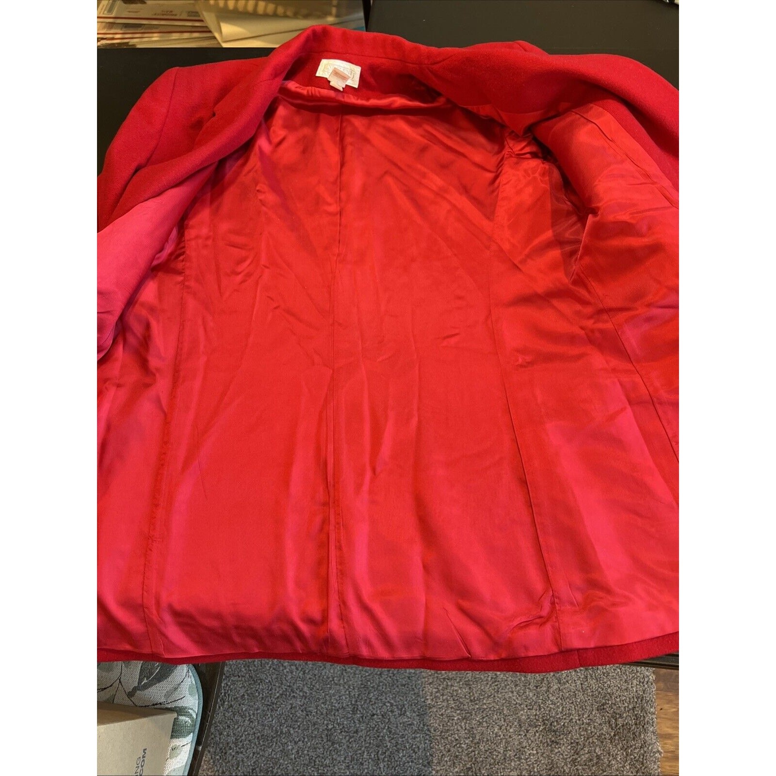 Lands’ End Wool Cashmere Blazer 10 Red Single Button Pockets Long Y2K USA