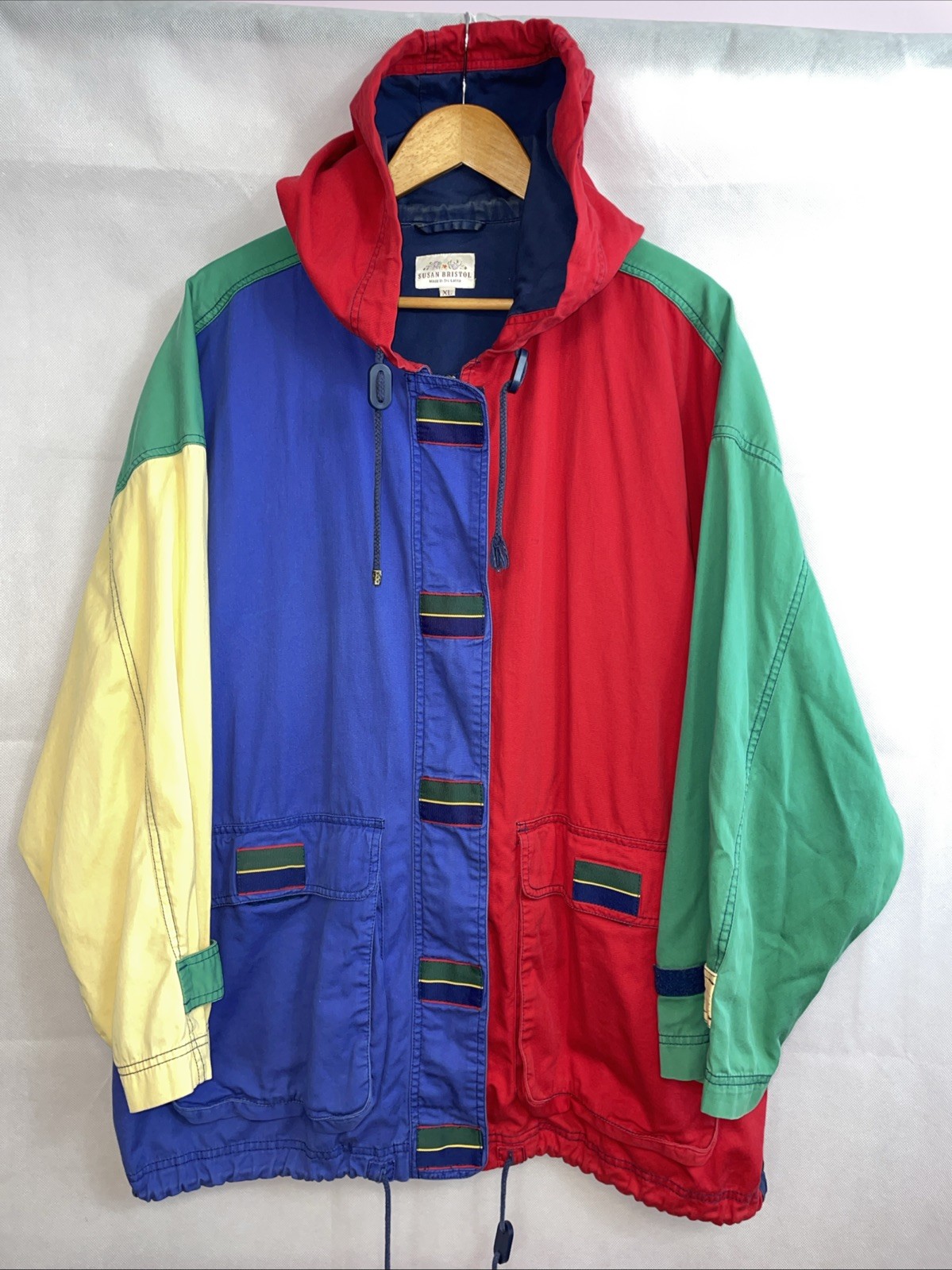 Vintage Susan Bristol Jacket Color Block Hooded Teacher 90s Primary Size XL