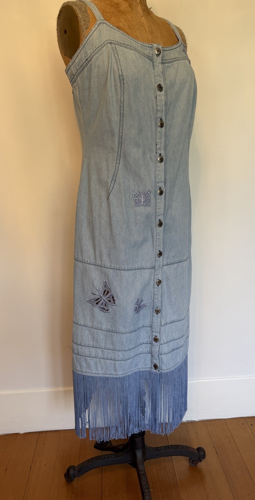 Vintage Together Denim Fringe Butterfly Cutouts Dress Cowgirl Western Festival M