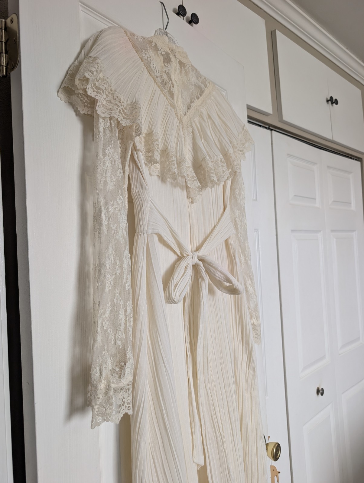 VTG 70s Prairie Maxi Dress Ivory Lace Victorian Revival S Boho Cottagecore Bride