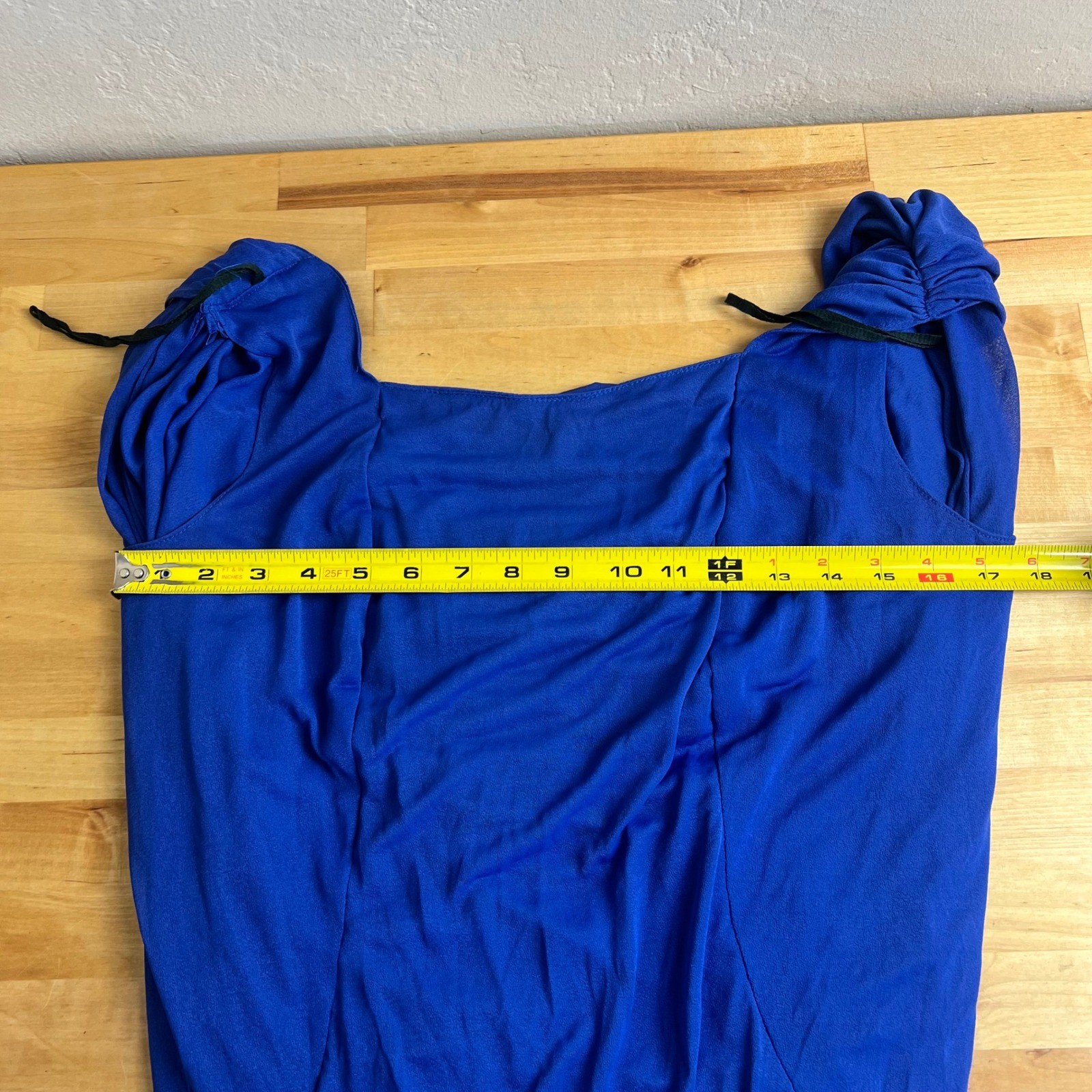 Vintage Nancy Bracoloni ViJack Dress Ruched Midi Size 7-8 Blue Batwing Drape 80s